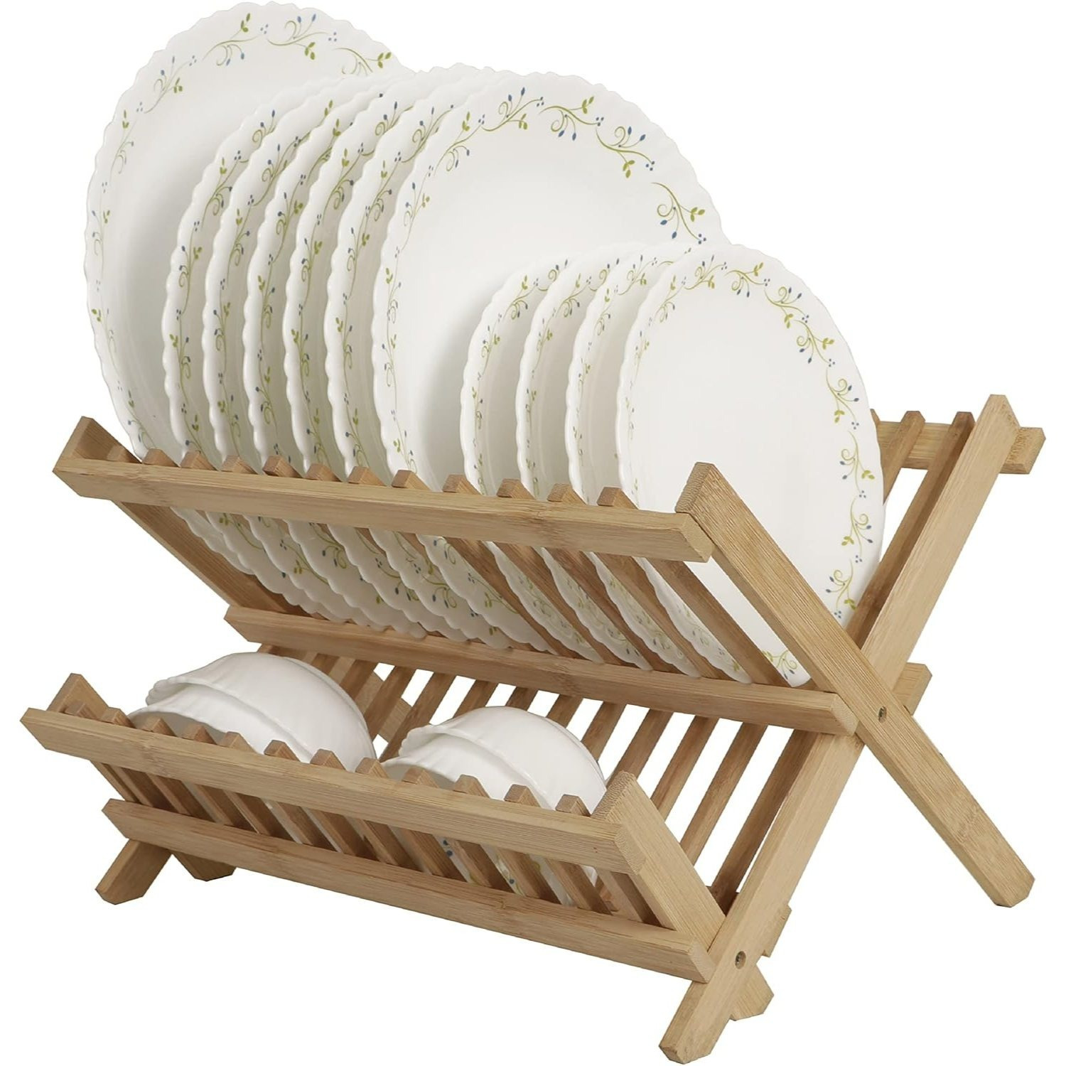 TEMU Soporte plegable para platos de bambú de 2 niveles