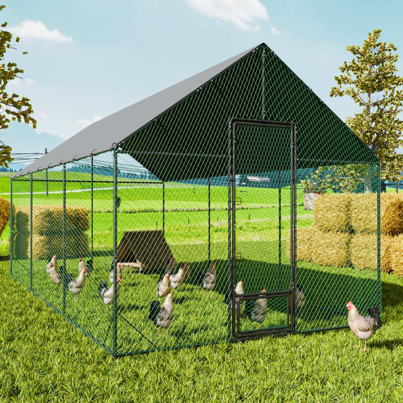 E-shop Outdoor Hühnerstall 6x3x2,7 cm Geflügelkäfig 118 mit UV-Sonnenschutzabdeckung, geeignet für die Haltung von Hühnern und Kaninchen