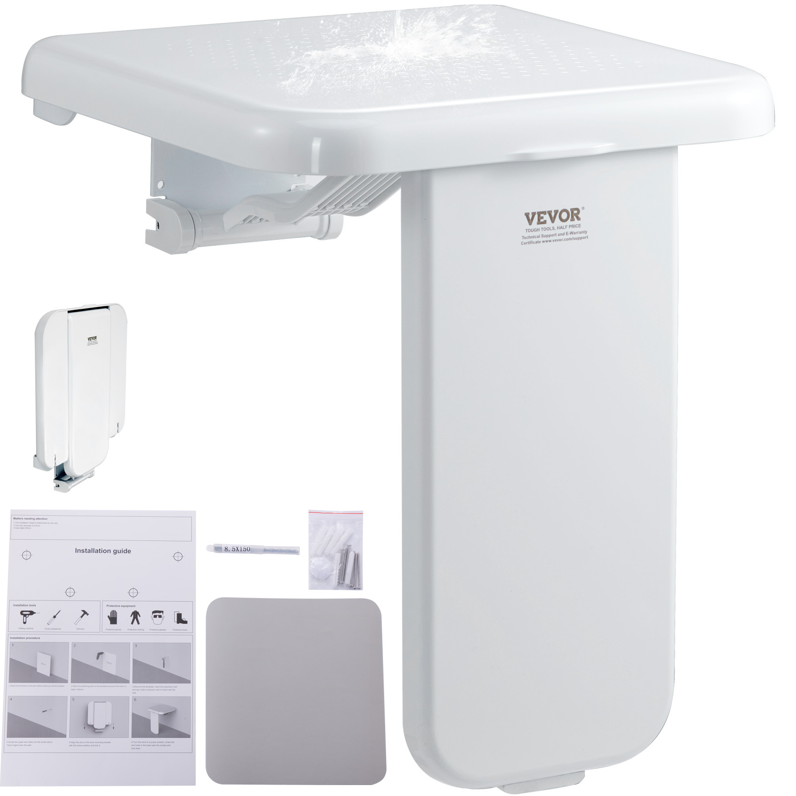 Image of Vevor Folding Abs Shower Seat, 15.7'' X 16.7'' , Wall Mounted Fold Up Shower Bench With 440 Lbs Load Capacity, Space Fold Down Shower Chair For Seniors Pregnant Women Children Adults