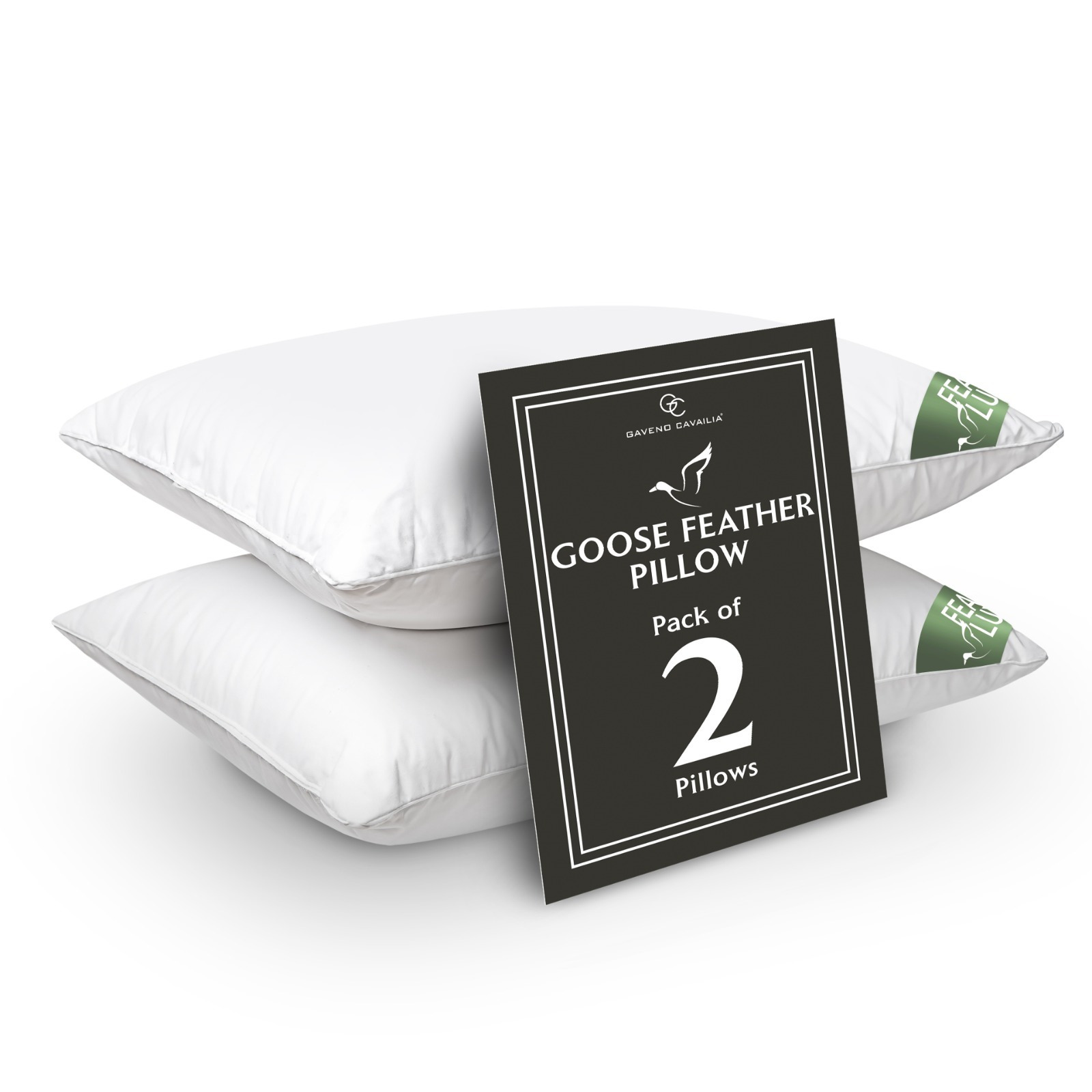 GC GAVENO CAVAILIA Luxury Goose Feather Pillow Pair | 90% Feather 10% Down | Ultra-Soft & Supportive | Machine Washable | Pack of 2 | White
