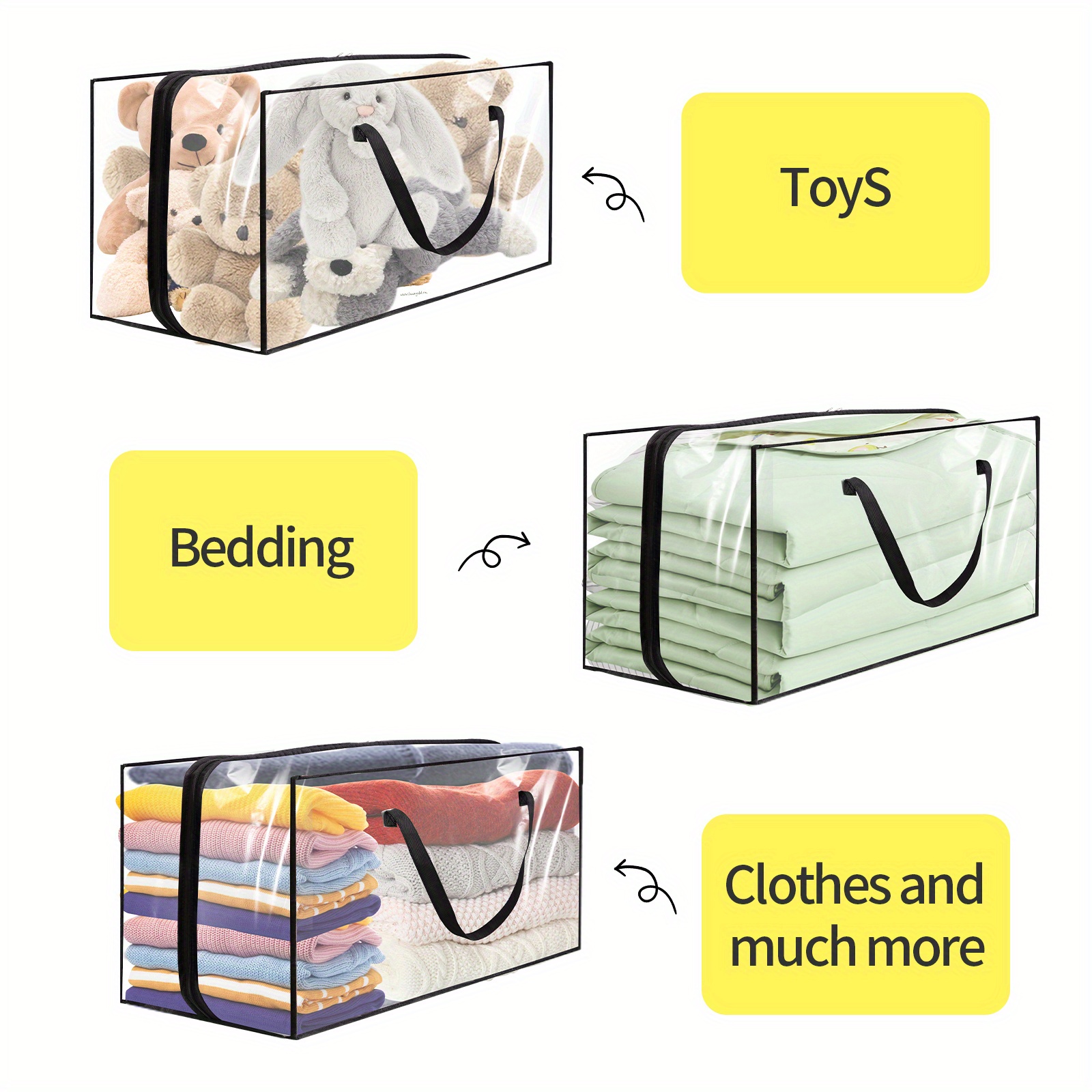 3/4 Pack Foldable Clothes Storage Bags with Handle, 40/60L