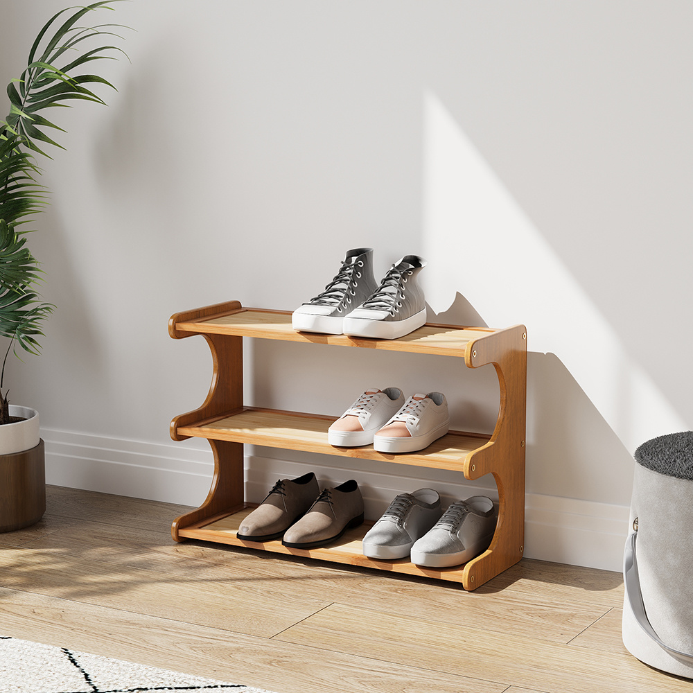 TEMU Bamboo Shoe Rack, 3 Tier Free Standing Shoe Rack Organizers, Multipurpose Shelves Wooden Shoes Storage Rack Vertical Shoe Tower For Hallway,