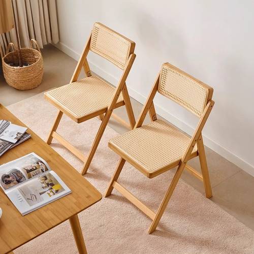 rattan katlanır yemek sandalyesi, 2li set, ayarlanabilir sırt, yatak odası, oturma odası, okuma odası, yemek odası için boş zaman sandalyesi, yerden tasarruflu, 44.5*54*82cm