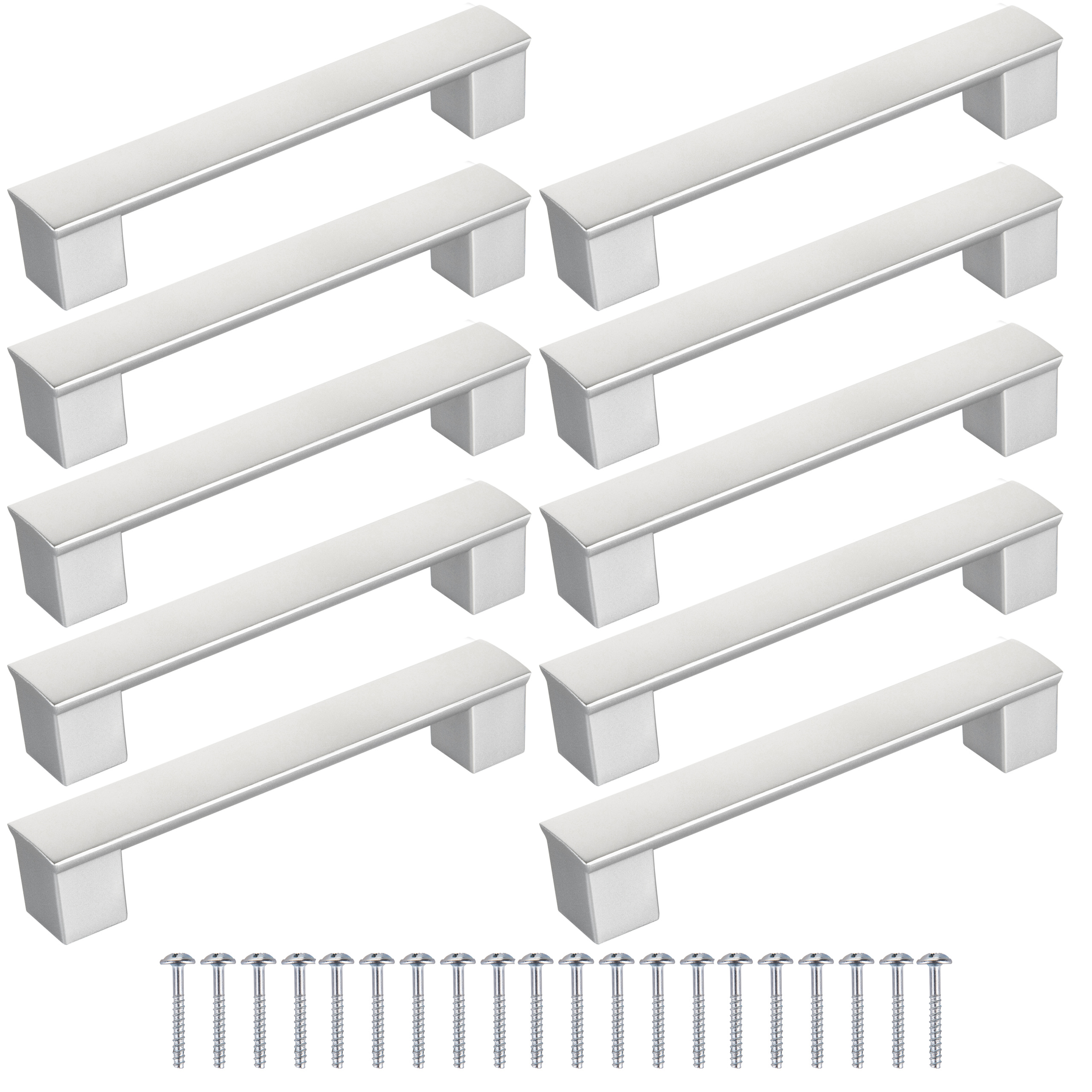 Image of 10-piece Silver Furniture Handles, 128/160mm Hole , Modern And Stylish Cabinet, Drawer, And Door Handles – Complete Set With Screws, Perfect For Kitchen, Bathroom, And Living Room