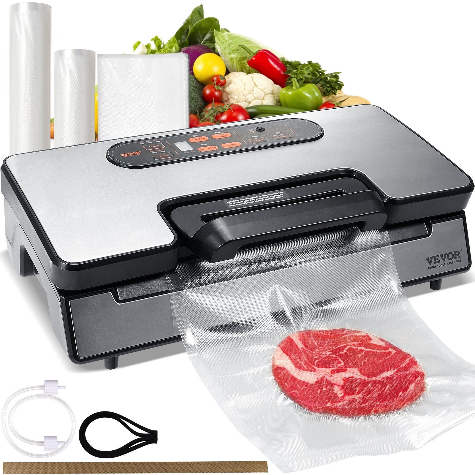 Vevor Vacuum Sealer Machine Food Preservation Storage Saver 90kpa W/
