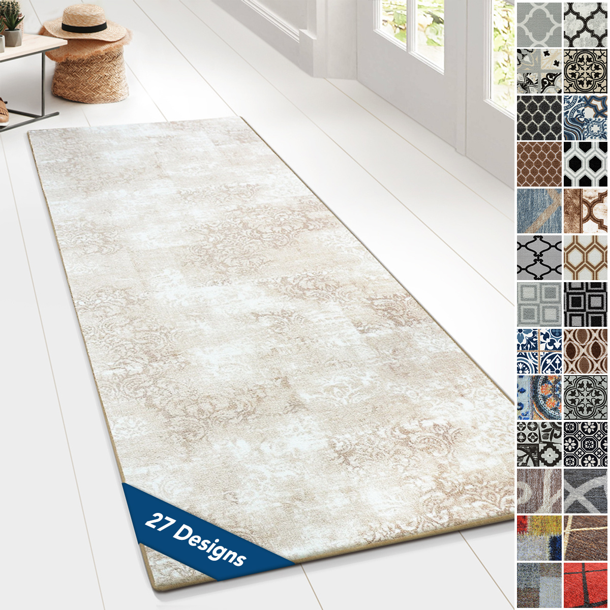 Floordirekt Patterned Runner Rug - Fine Loop Runner For Kitchen, Hallway & Living Room - Vintage Design - In Many Sizes