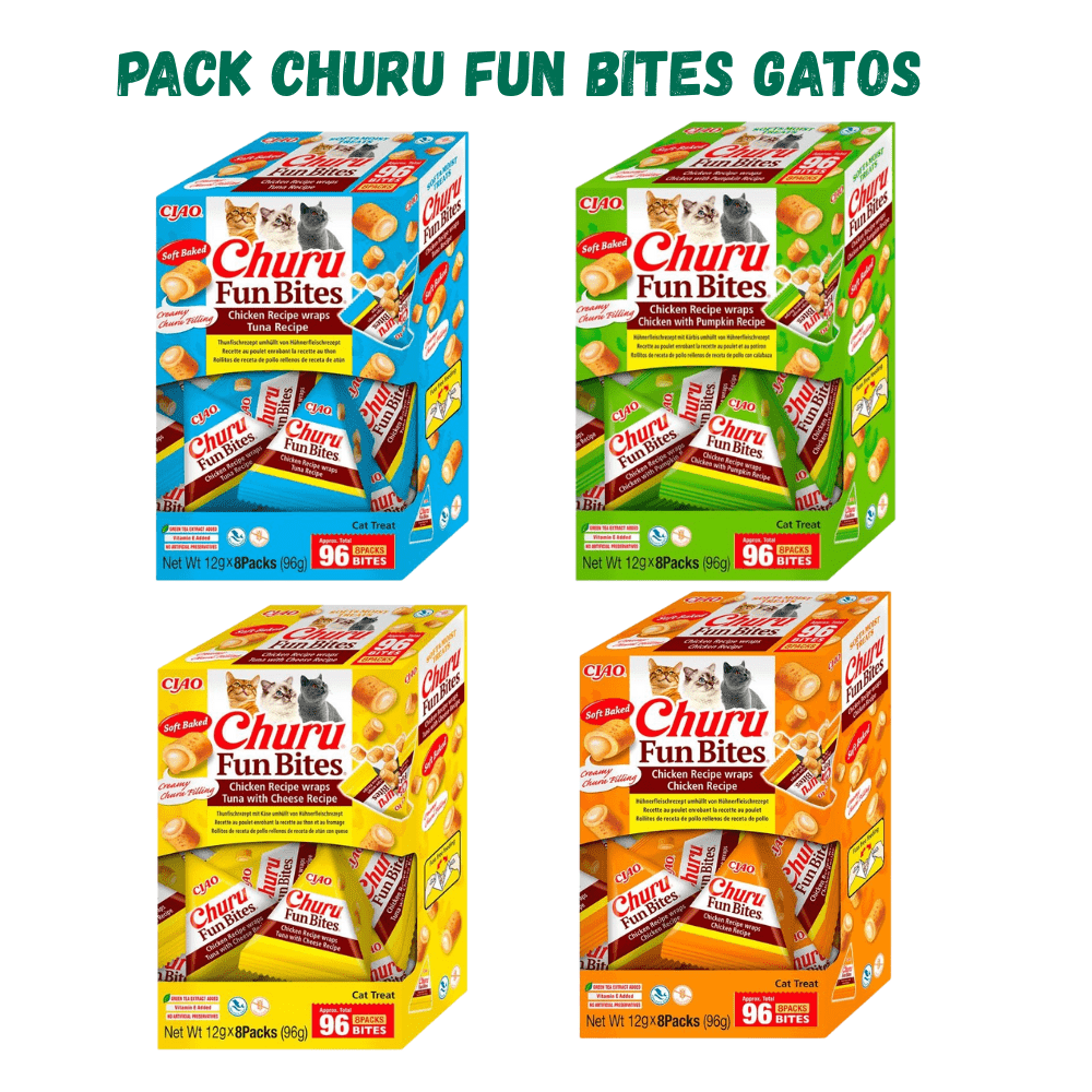 TEMU Pack Surtido Churu Gatos (4 ): Pollo, Atún y queso, Pollo y calabaza, Atún (4 Pack 8 x 12gr)