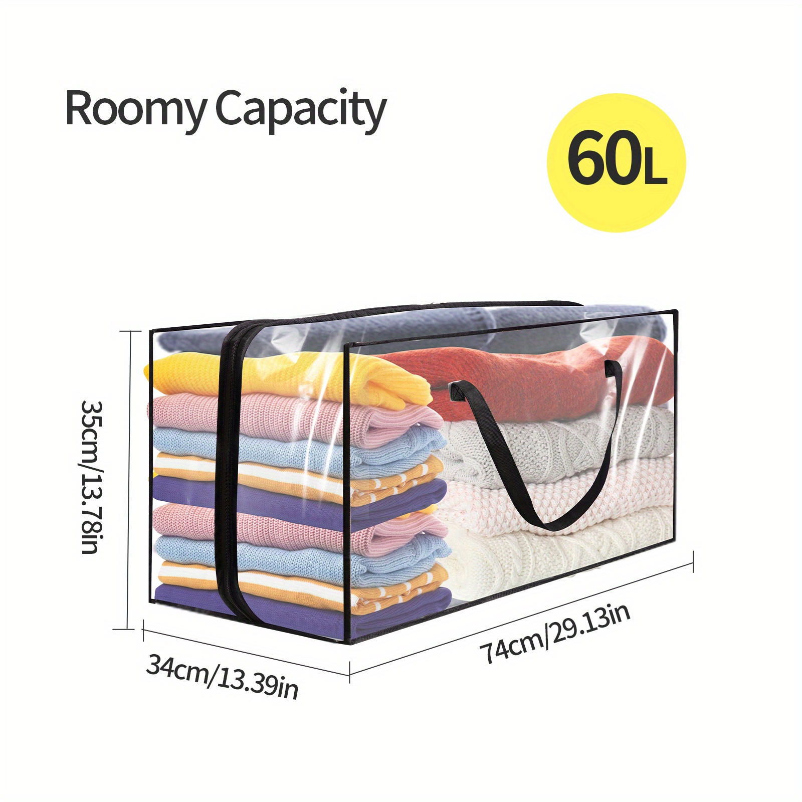 3/4 Pack Foldable Clothes Storage Bags with Handle, 40/60L