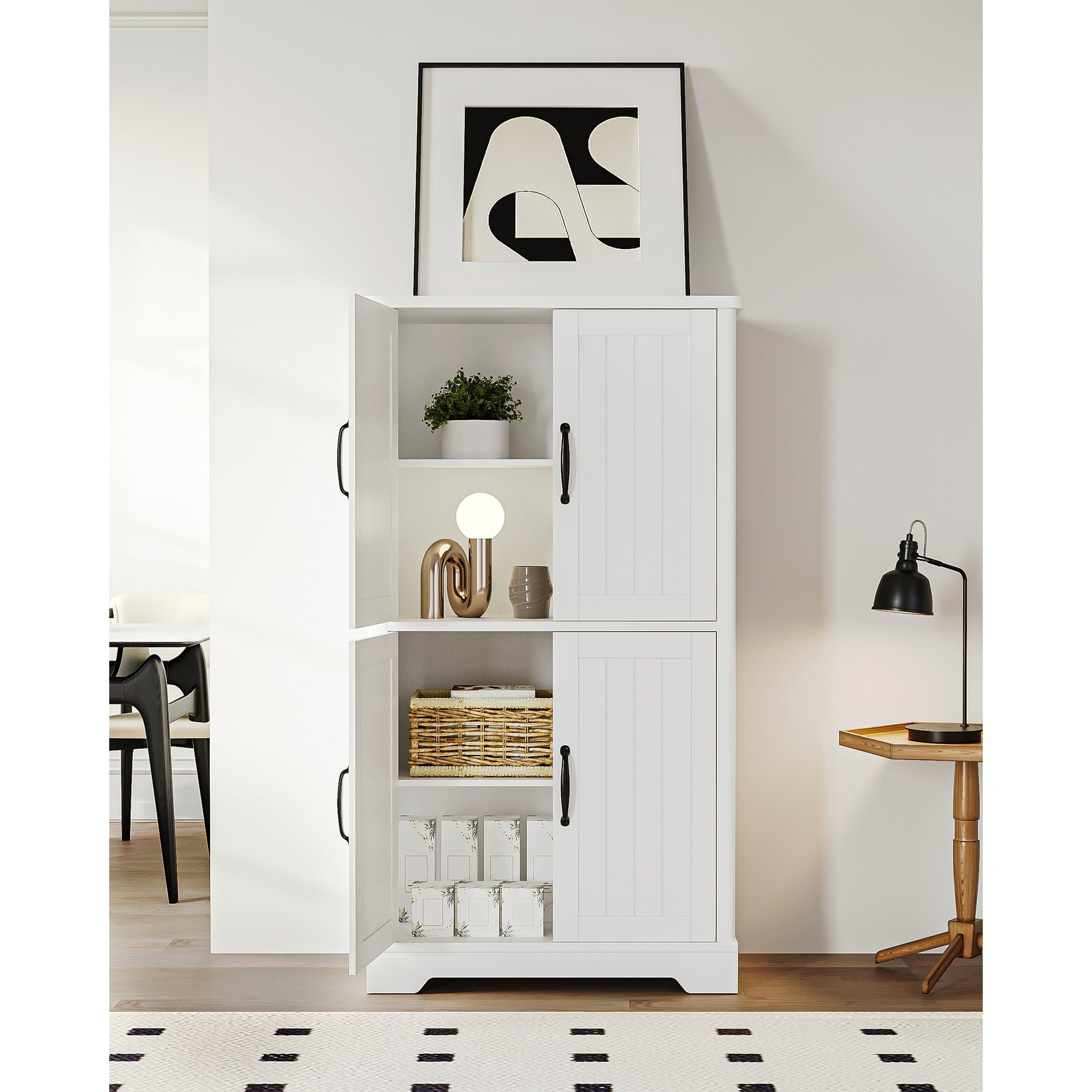 TEMU Mueble de Baño, Armario de Baño, Doble Capa con 4 Puertas, Estantes Ajustables, Mueble Multifuncional para Salón, Cocina, Dormitorio, Blanco