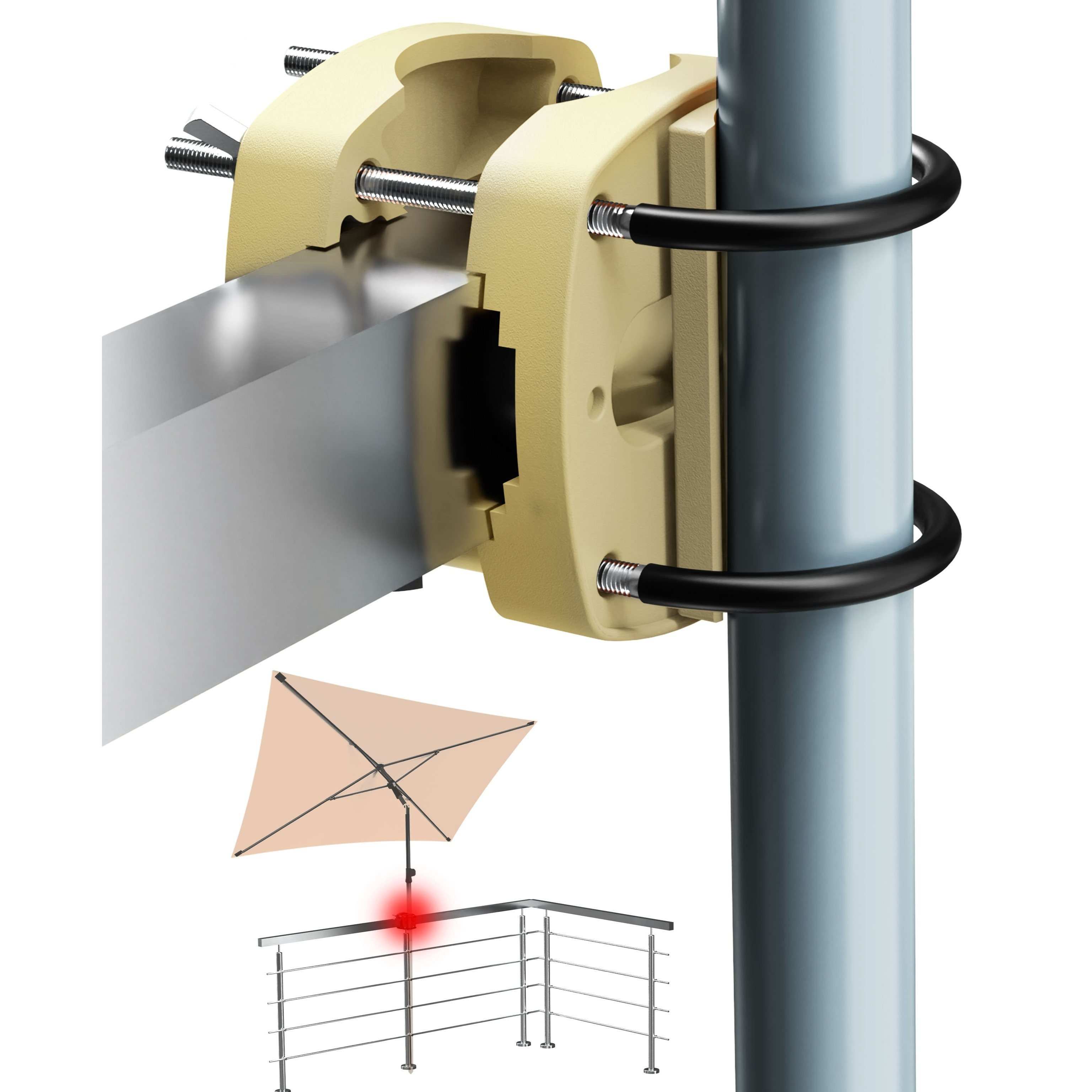 E-shop Home Sonnenschirmhalter Balkongeländer, Sandbraun – Praktische und flexible Sonnenschirm Halterung Balkon – einsetzbare Schirmhalterung