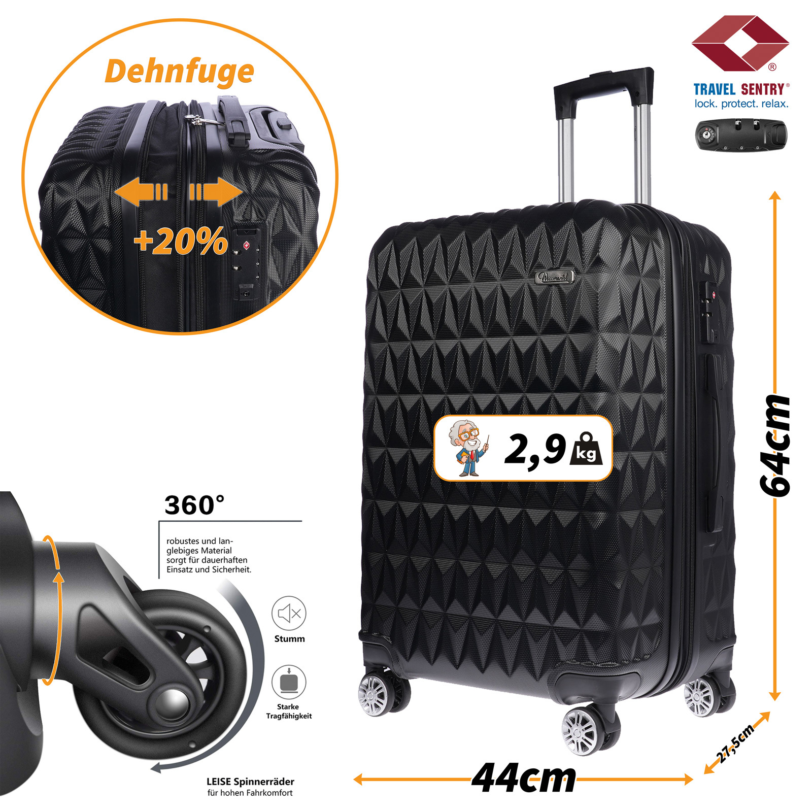 Christian Wippermann L Jumbo 4-roll Suitcase Large 44x64x27.5 Cm With Expansion -in With Over 90 2.9 Kg Light For