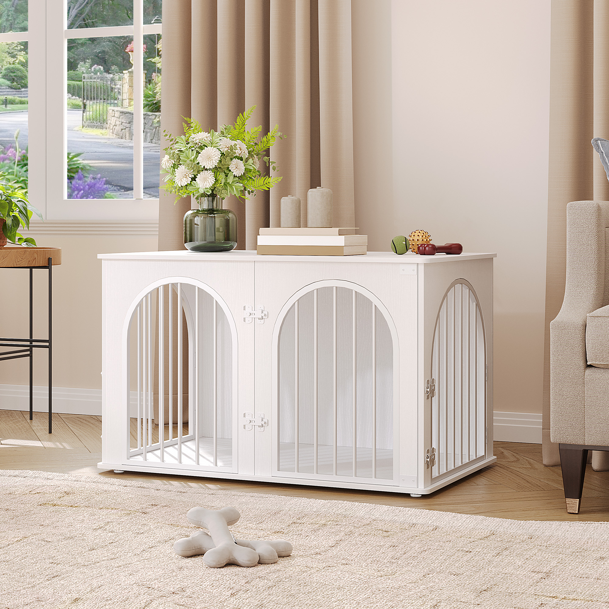 TEMU 100cm Jaula para Perros, Mesa Auxiliar, para Perros, Jaula Perro Grande para Casa de Madera, dúplex para Animales, , Puerta arqueada,60 x 100 cm