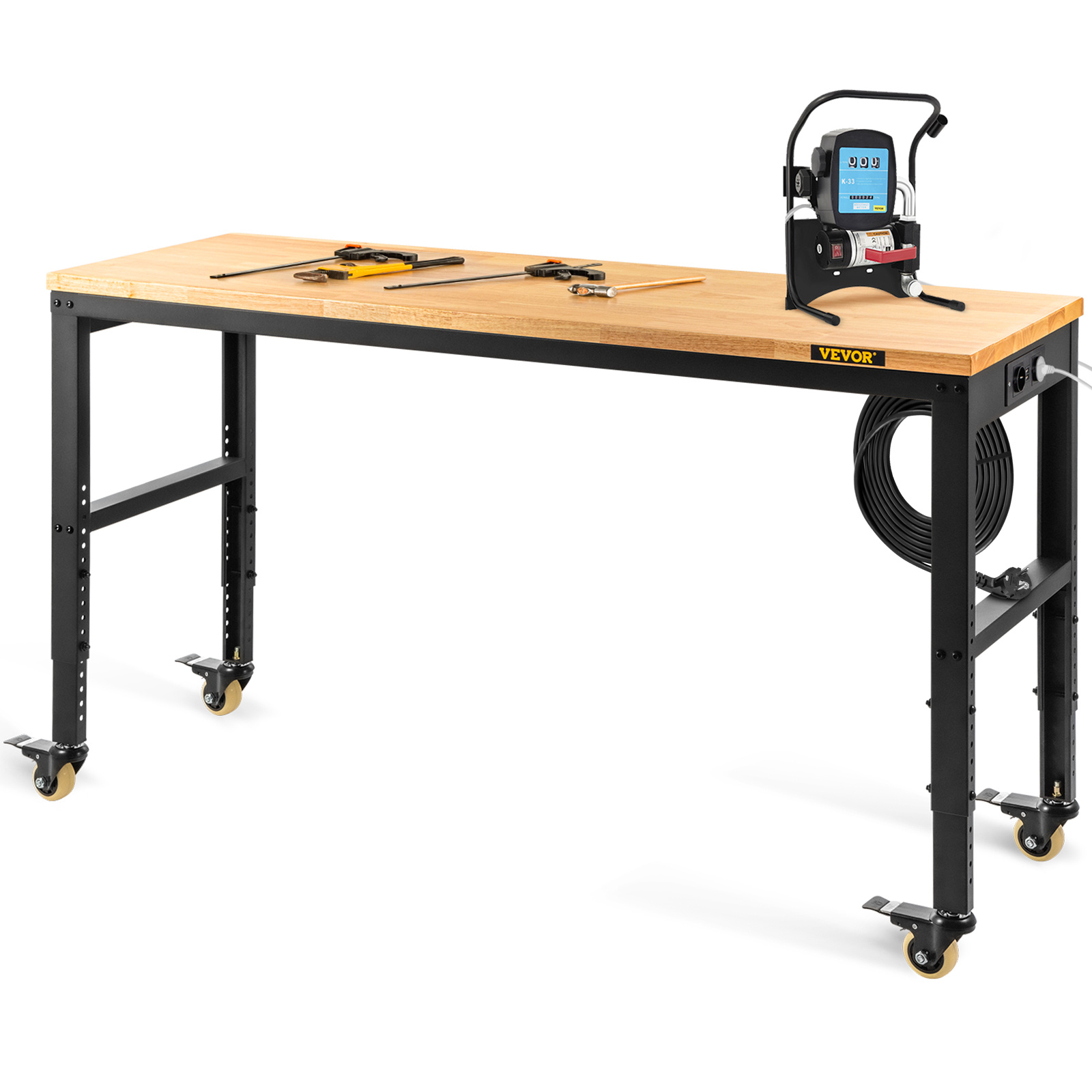 Image of Vevor Adjustable Height Workbench 122x61 Cm Work Bench W/ Power Outlet & Casters