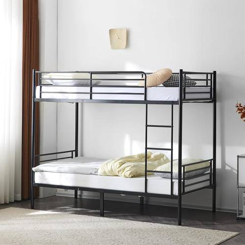 metal bunk bed single over single loft bed frame with ladder and safety bedroom dorm apartment furniture space saving white black