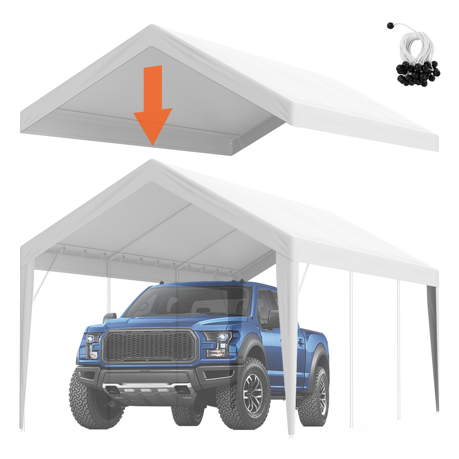 Image of Vevor Carport Replacement Canopy X 20 Ft, Garage Top Tent Shelter Tarp Heavy-duty Waterproof & Uv Protected, With Ball , White (only Top Cover, Frame Not )