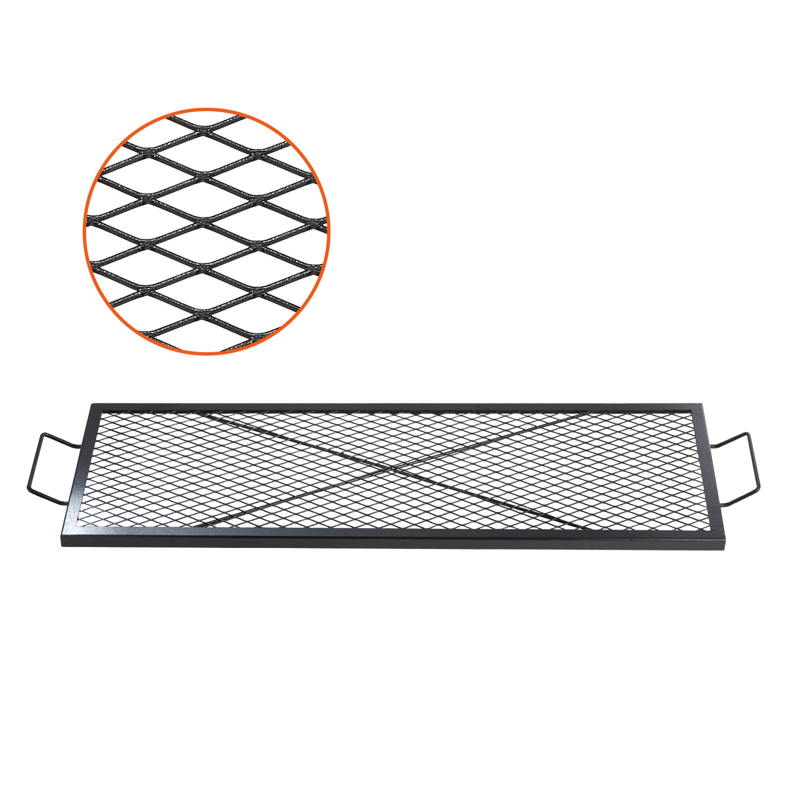 Image of Vevor X-marks Fire Pit Grill Grate, Rectangle Cooking Grate, Heavy Duty Steel Campfire Bbq Grill Grid With Handle & Support , Portable Camping Cookware For Outside Party Gathering, 44 Inch Black