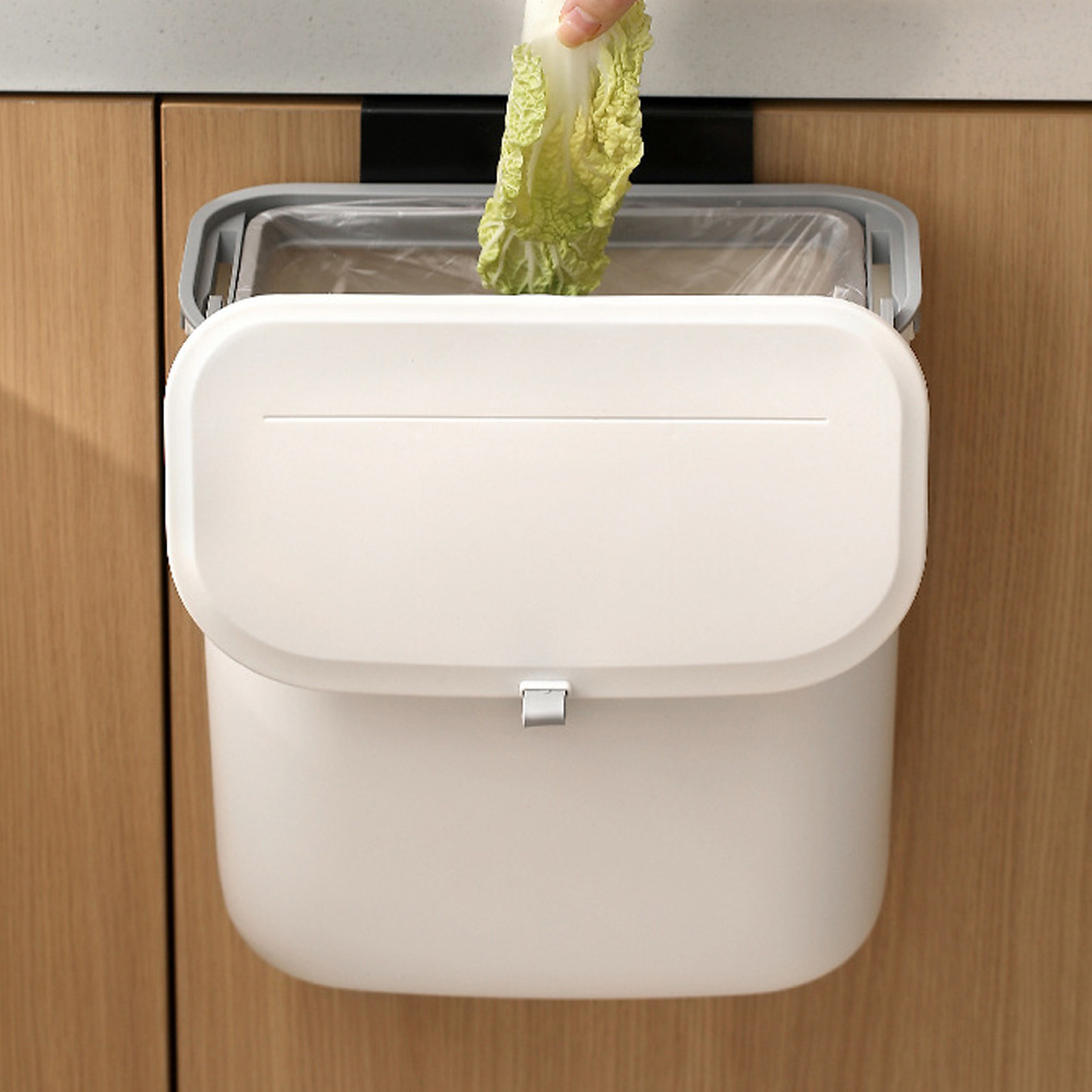 TEMU Cabinet Cupboard Door Hanging Waste Bin Trash Can Kitchen Bathroom Wall Mounted Dustbin 9l Plastic Rubbish With Lid