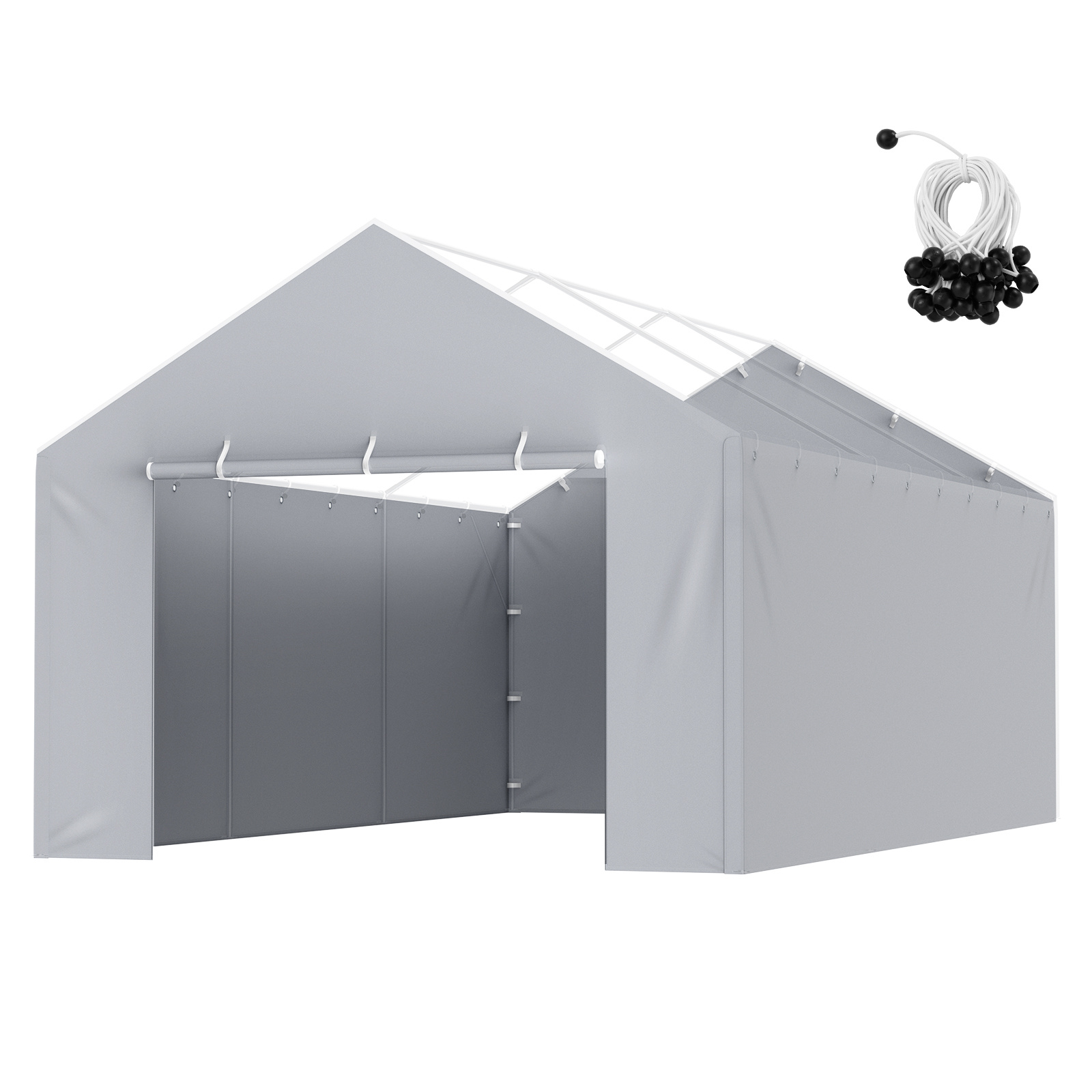 Vevor Carport Replacement Canopy Cover Side Wall 12 X 20 Ft, Garage Tent Shelter Tarp Heavy-duty Waterproof & Uv Protected, With Ball , Grey (top And Frame Not Included)