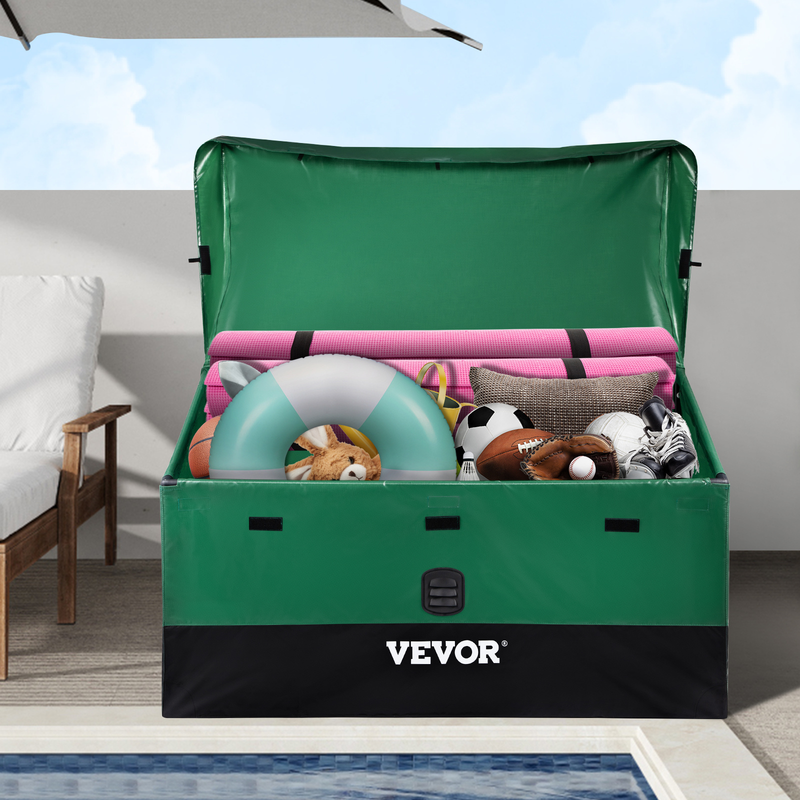 TEMU Vevor Outdoor Storage Box Patio Deck Box 100 Gallon Waterproof Pe Tarpaulin