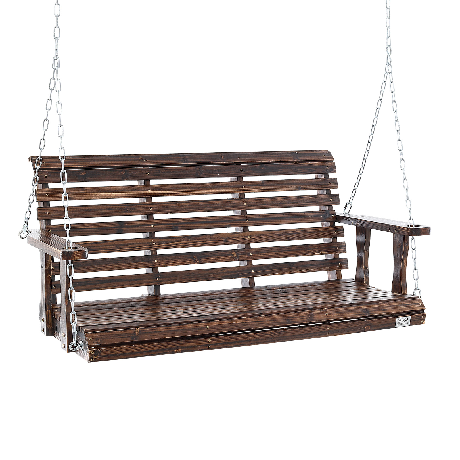 Vevor Wooden Porch Swing 4.5 Ft, Patio Bench Swing For Courtyard & Garden, Upgraded 880 Lbs Strong Load Capacity, Heavy Duty Swing Chair Bench With Hanging Chains For Outdoors, Carbonized Brown