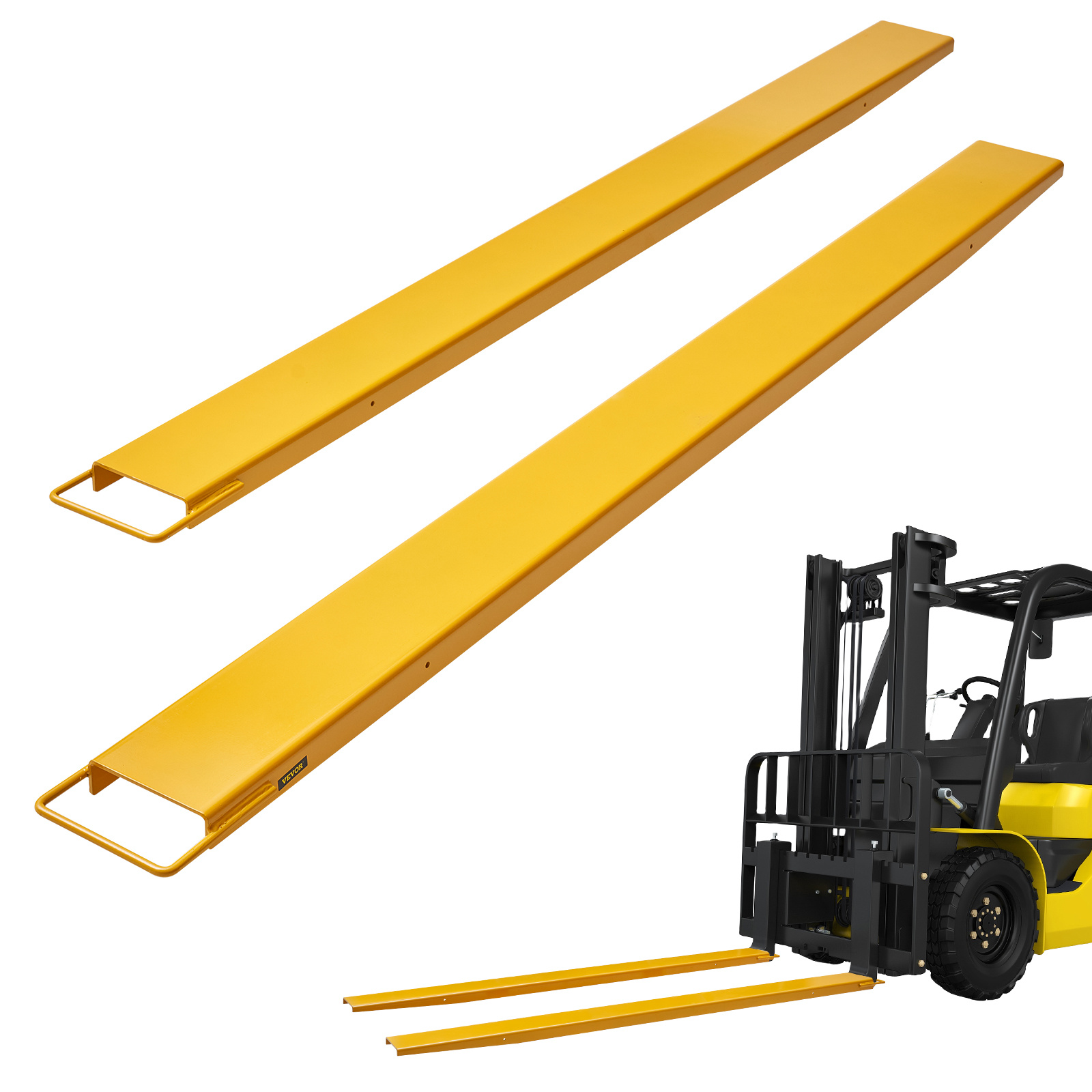 Vevor Pallet Fork Extensions, 96" Length 6.5" Width, Heavy Duty Carbon Steel Fork Extensions For Forklifts, 1 Pair Forklift Extensions, Industrial Forklift Fork Attachments For Forklift Truck, Yellow
