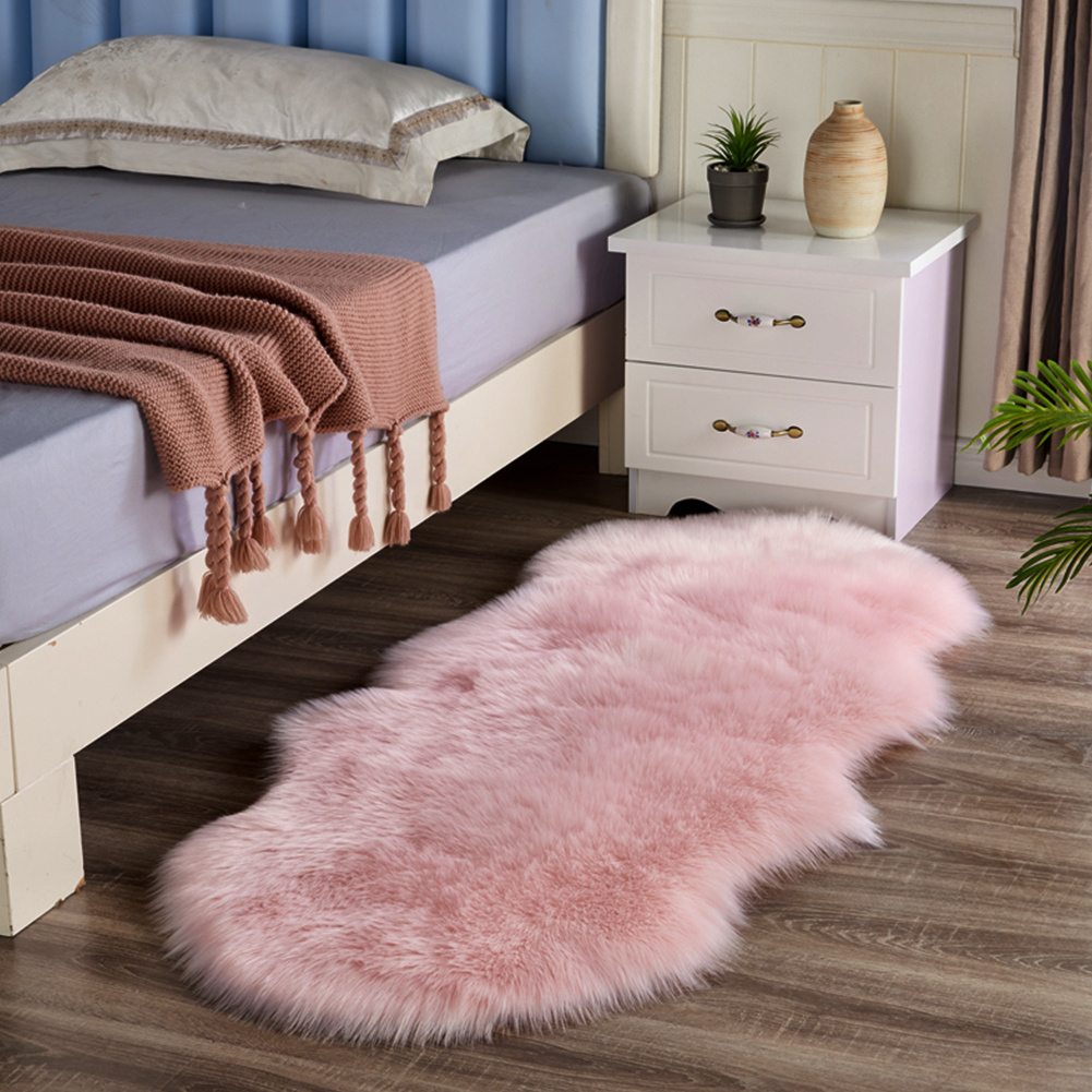 TEMU Plush Irregular Rug 60×150cm - Faux Australian Wool, Multi-use As Bay Window/sofa Mat, Thick Non-slip Base, Colors, For Bedroom And Living Room