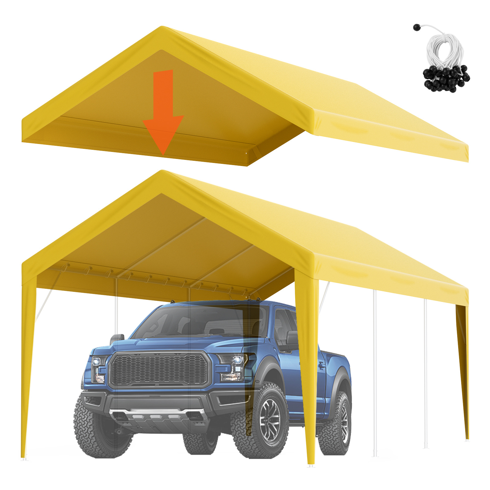 Image of Vevor Carport Replacement Canopy X 20 Ft, Garage Top Tent Shelter Tarp Heavy-duty Waterproof & Uv Protected, With Ball ,beige (only Top Cover, Frame Not )