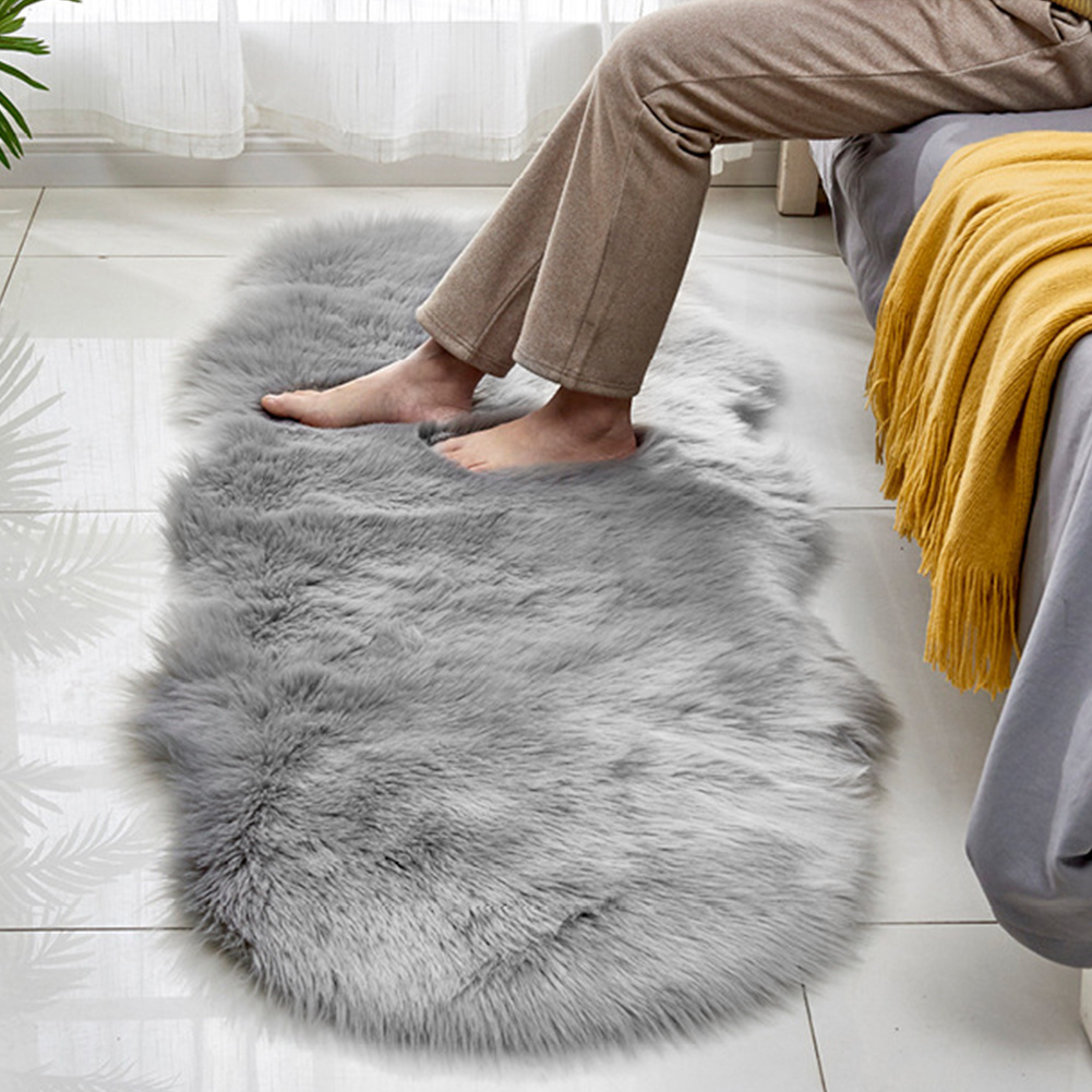 TEMU 1pc 60×150cm - Solid Mat, Minimalist Irregular Design, Faux Australian Wool,home , Perfect For Bedroom, Bedside, Living Room Fireplace Front