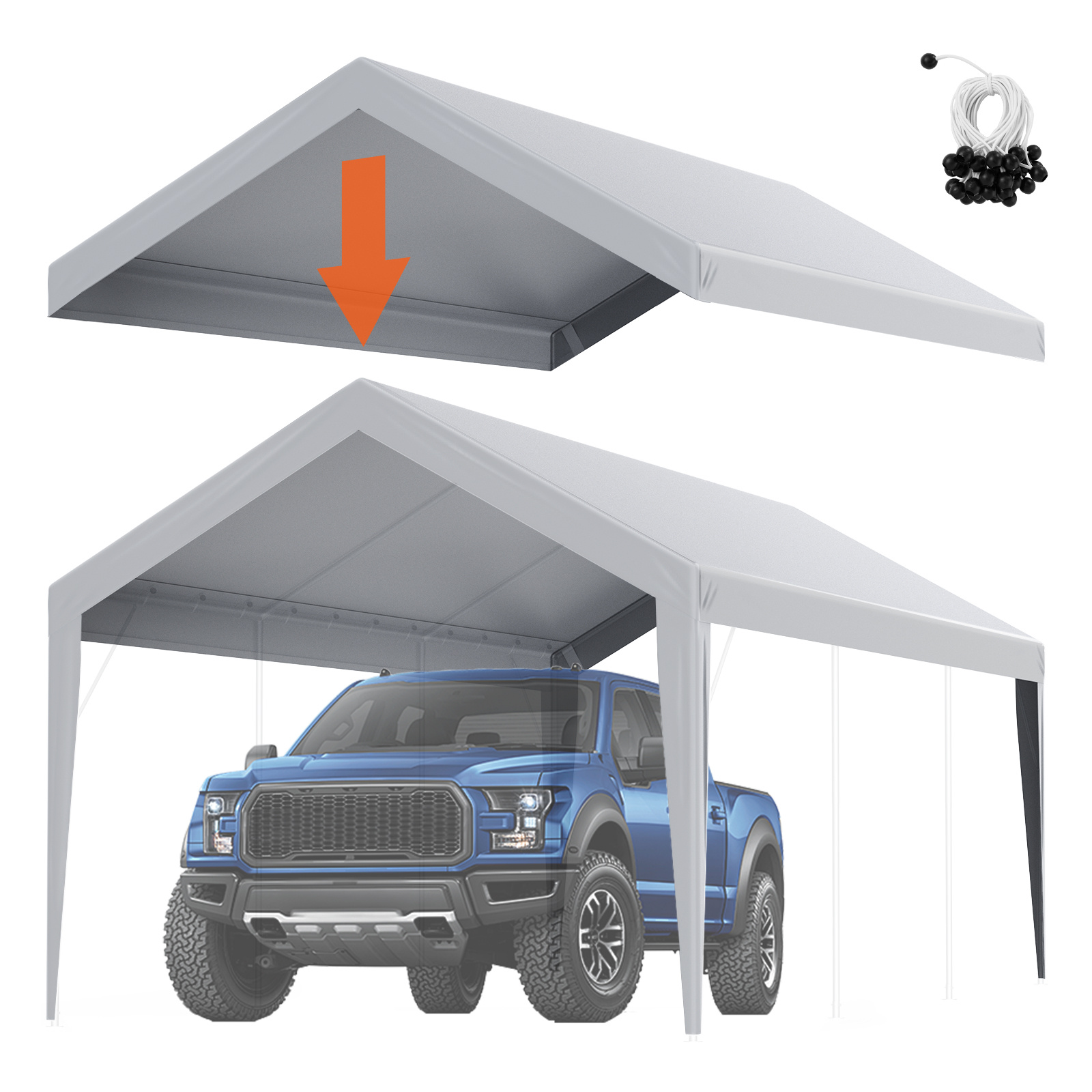 TEMU Housse de rechange pour abri d'auto VEVOR 10 x 20 pi, bâche d'abris-tente de toit de garage robuste, imperméable et protégée contre les UV,