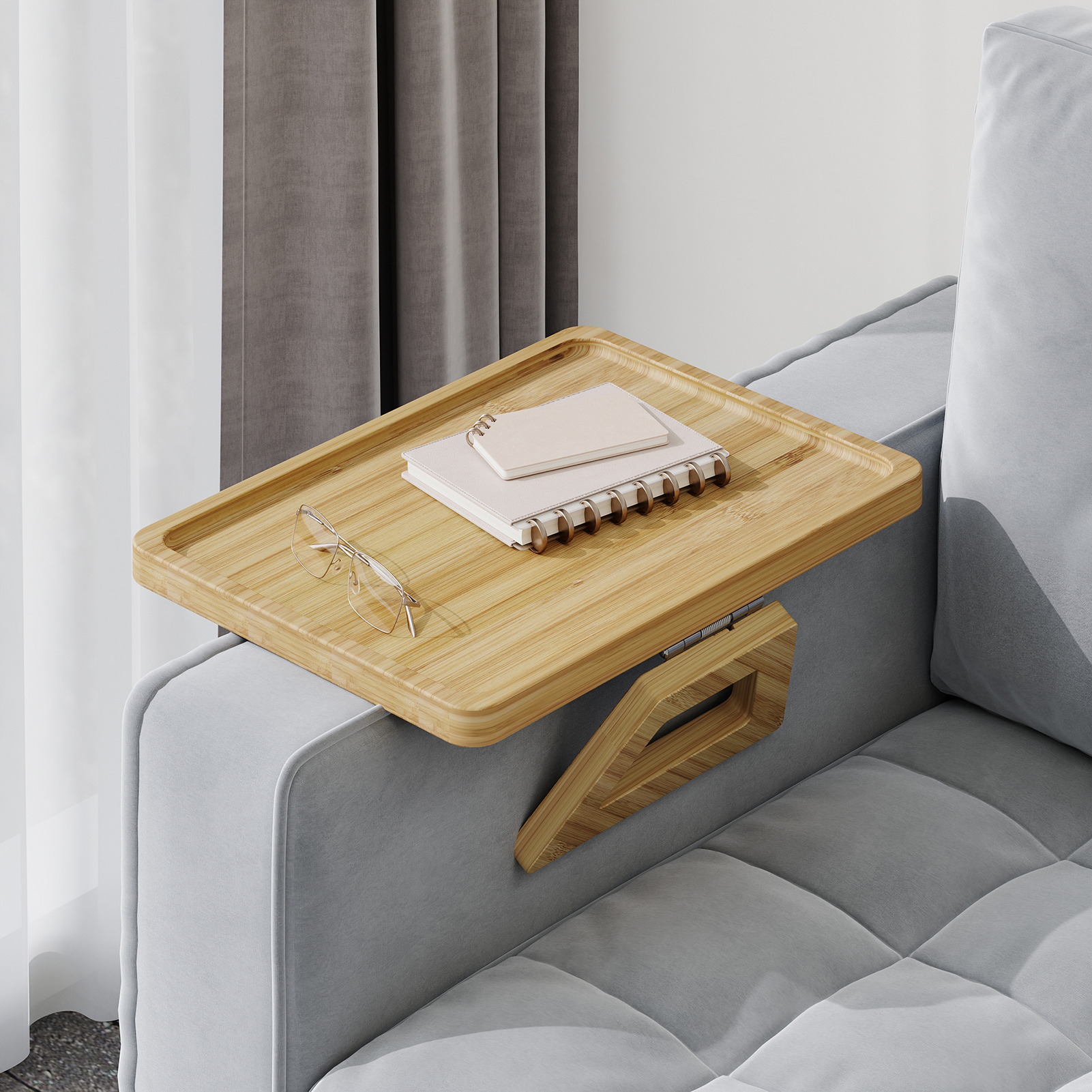 TEMU 1pc Auxiliary Tray, Wooden Sofa Arm Tray Table, Portable Sofa Arm Side Table, Solid Remote Control Table, Foldable, Household Goods, 33x24x5cm
