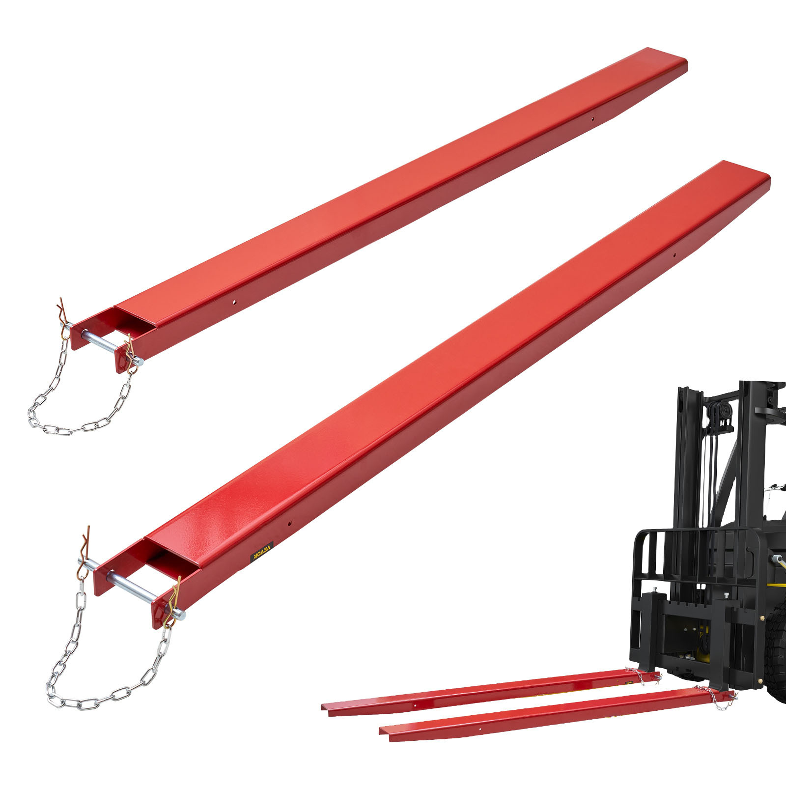 Vevor Pallet Fork Extensions, 72" Length 4.5" Width, Heavy Duty Carbon Steel Fork Extensions For Forklifts, 1 Pair Forklift Extensions With Pins, Forklift Fork Attachments For Forklift Truck, Red