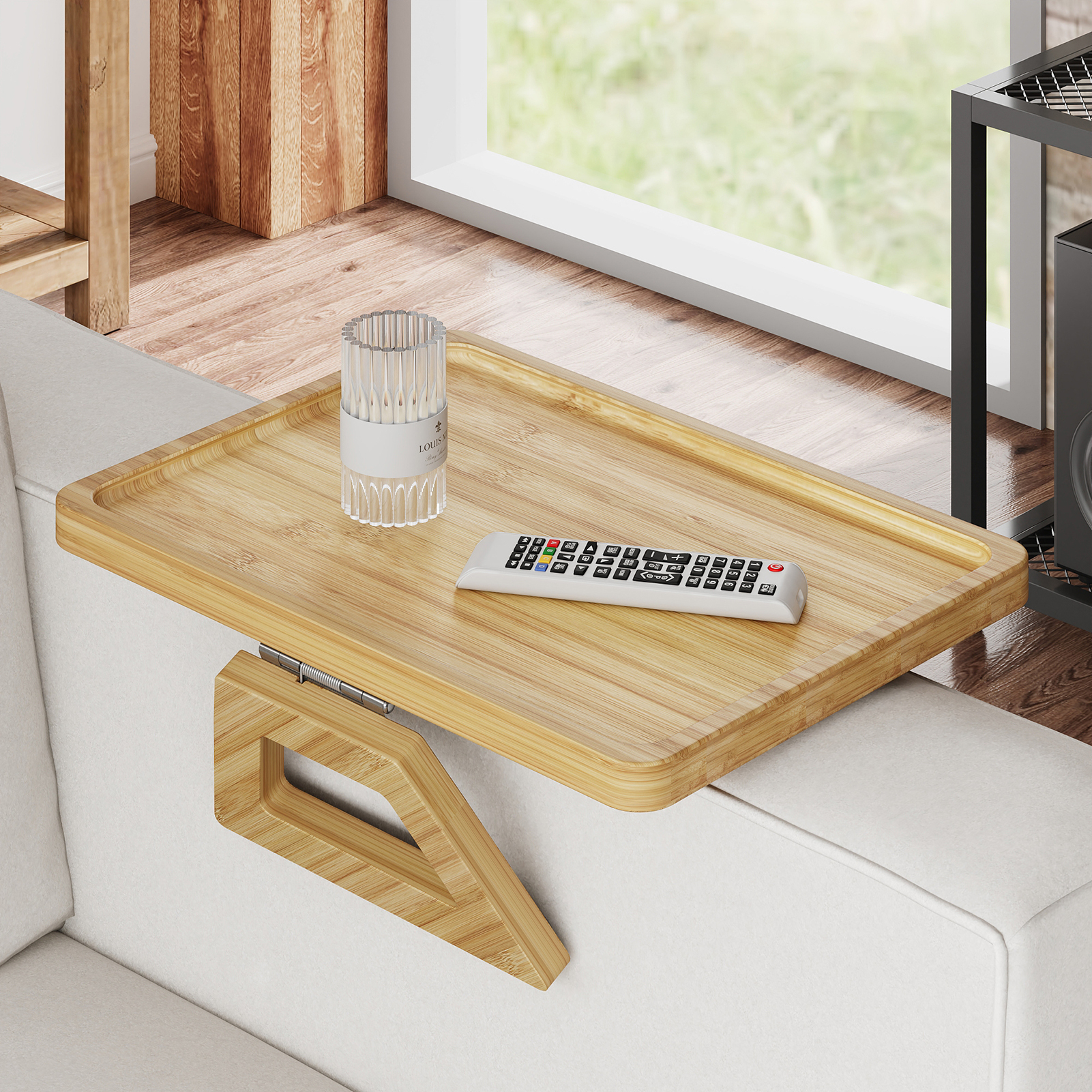TEMU 1pc Bamboo Folding Sofa Table, Sofa Arm Tray, Compact, For Snacks Drinks Remote Control Books, Flexible And Durable, Brown/natural/, 33x24x5cm