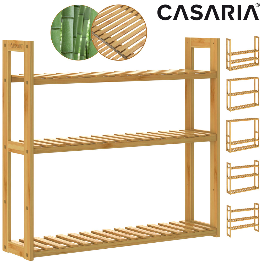 TEMU Estante Flotante de Madera CASARIA® para Cocina, 3 Niveles, Capacidad de 30 kg, Estantes Ajustables, Estantería de Baño, Soporte de Pared, Bambú