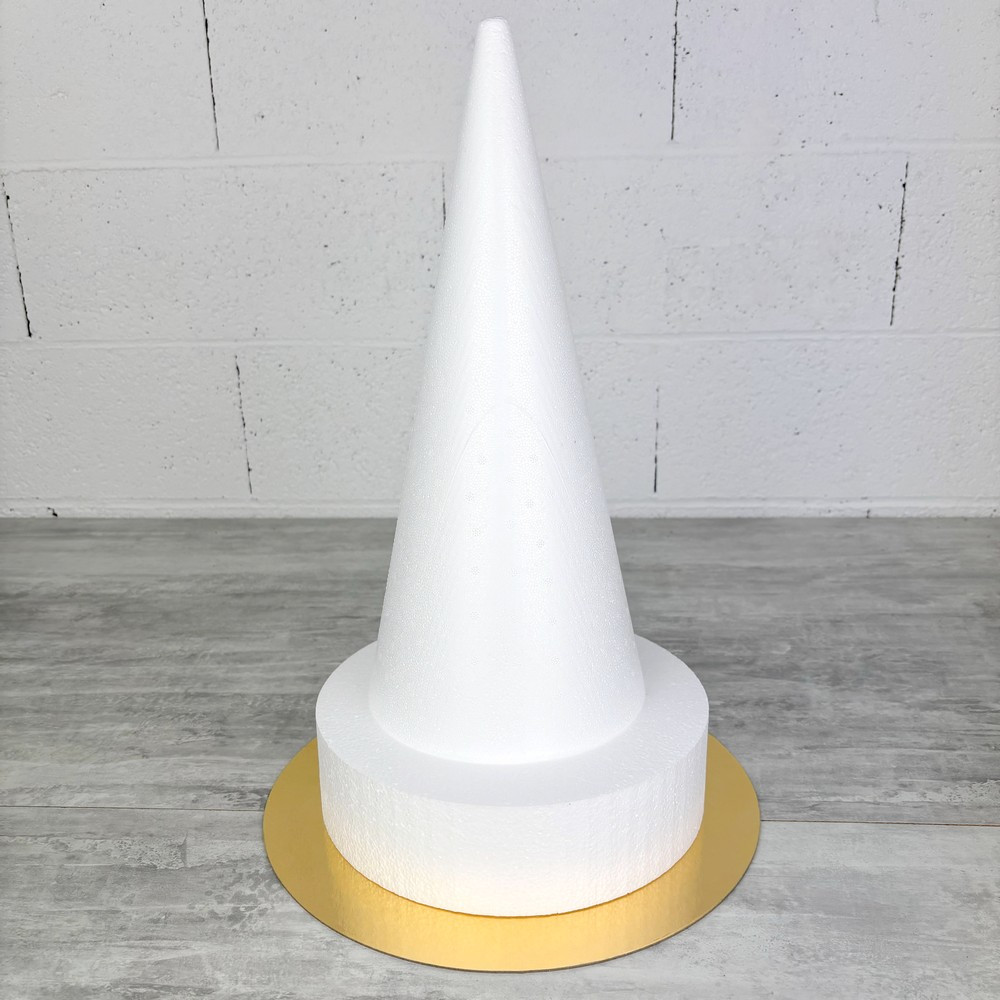 TEMU Cone en polystyrène Plein de 40 cm et son disque de 25 cm Ep 7 cm, Présentoir 47 cm à macarons, , plateau doré réversible