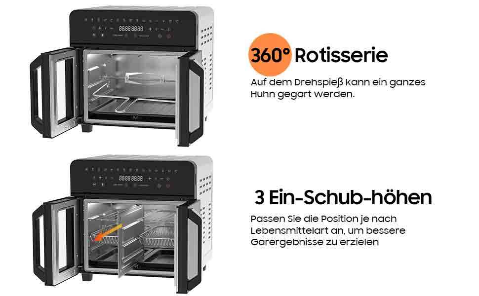 Ice Eagle Hot Air Fryer 23L Dual Zone - XXL Airfryer met Franse deur | Hot Air Oven met dubbele kamer, 15 programma's, 2200W, 12 accessoires, verwijderbare scheider voor kookruimte, 50-200°C