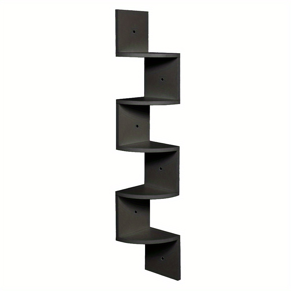 TEMU 1pc 5-tier Wooden Corner Shelf - Space-saving Floating Bookcase & Display Stand | Easy Assembly Storage Rack For Books, Plants & Decor In Living
