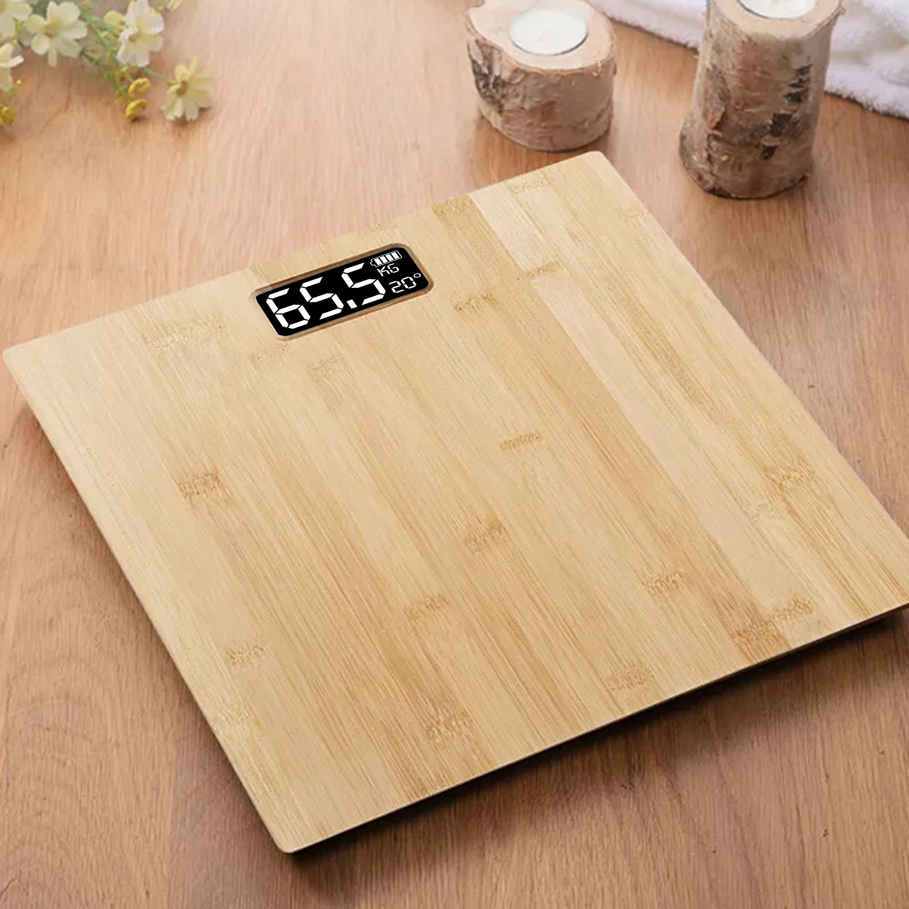 TEMU Balance de Salle de Bain Électronique Retoo , Surface en Bambou, Charge Maximale 180 kg, de Mesure 100 g, Affichage 70x34 mm, kg lb st, Fonction