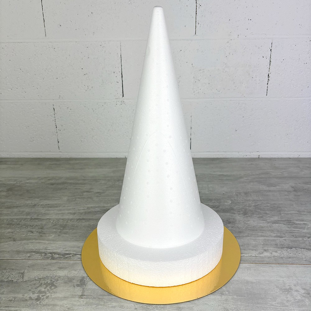 TEMU Cone en polystyrène Plein de 40 cm et son disque de 25 cm cm, Présentoir à macarons, , plateau doré réversible