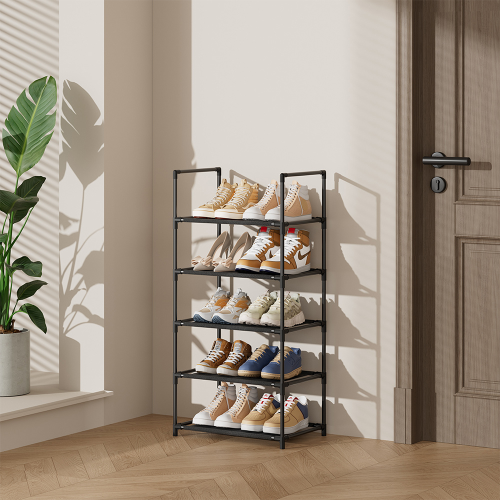 TEMU Slim Small 5 Tier Metal Shoe Rack Storage Shelf Display Stand Shoe Organiser, Multi Purpose Vertical Shoe Rack Storage Organizer, Sturdy Metal