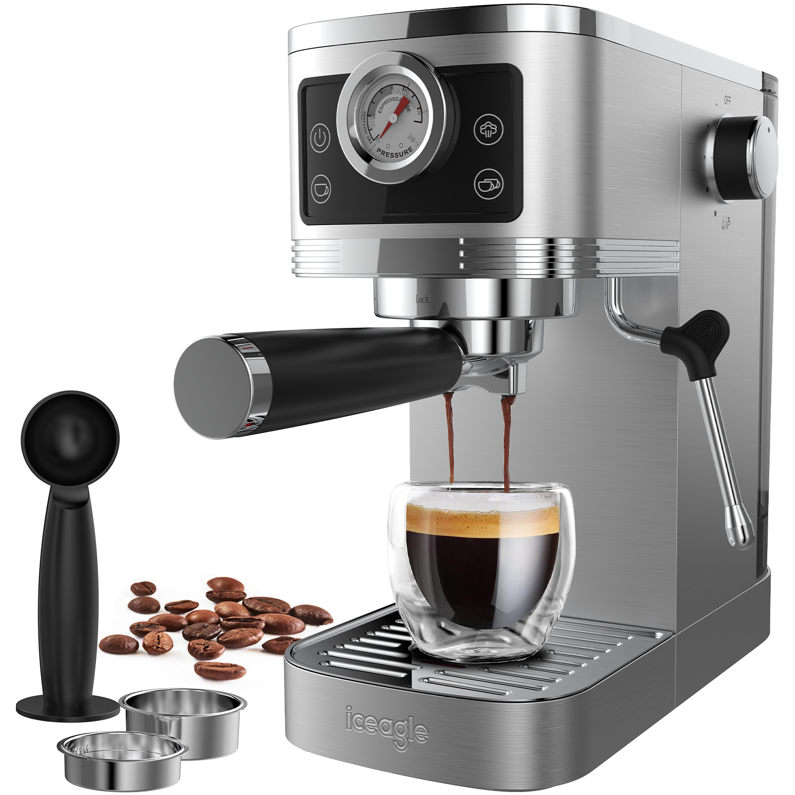 TEMU Iceagle Espresso Machine With 20-bar Italian Pump | 1350w Espresso Machine Stainless Steel With Milk Frother, Coffee Machine For Cappuccino,
