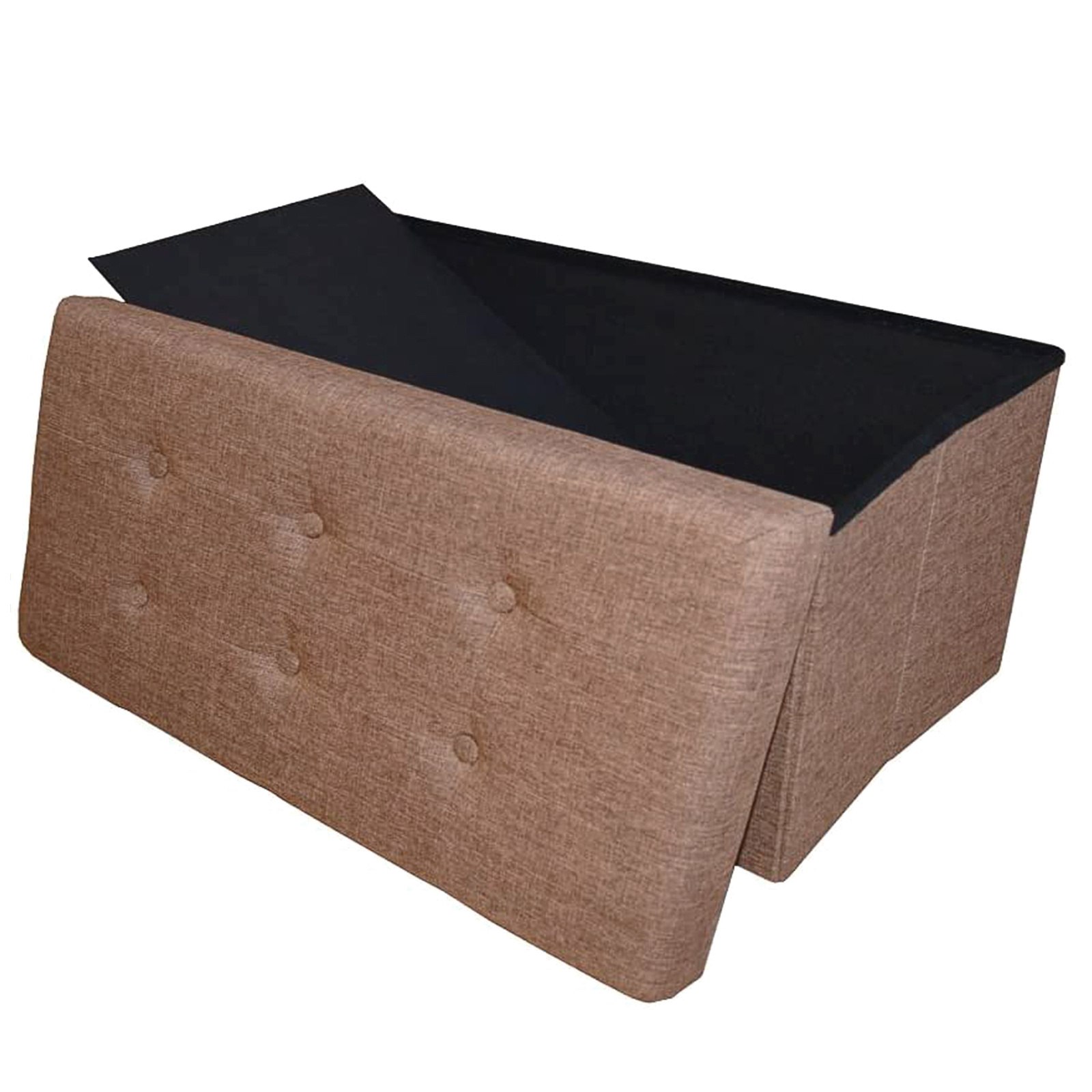 Image of Bench With Storage, 76 X 38 X 38cm, Linen, Foldable Stool Footrest Ottoman, Supports Up To 300kg, For Living Room, Bedroom, Hallway (brown)