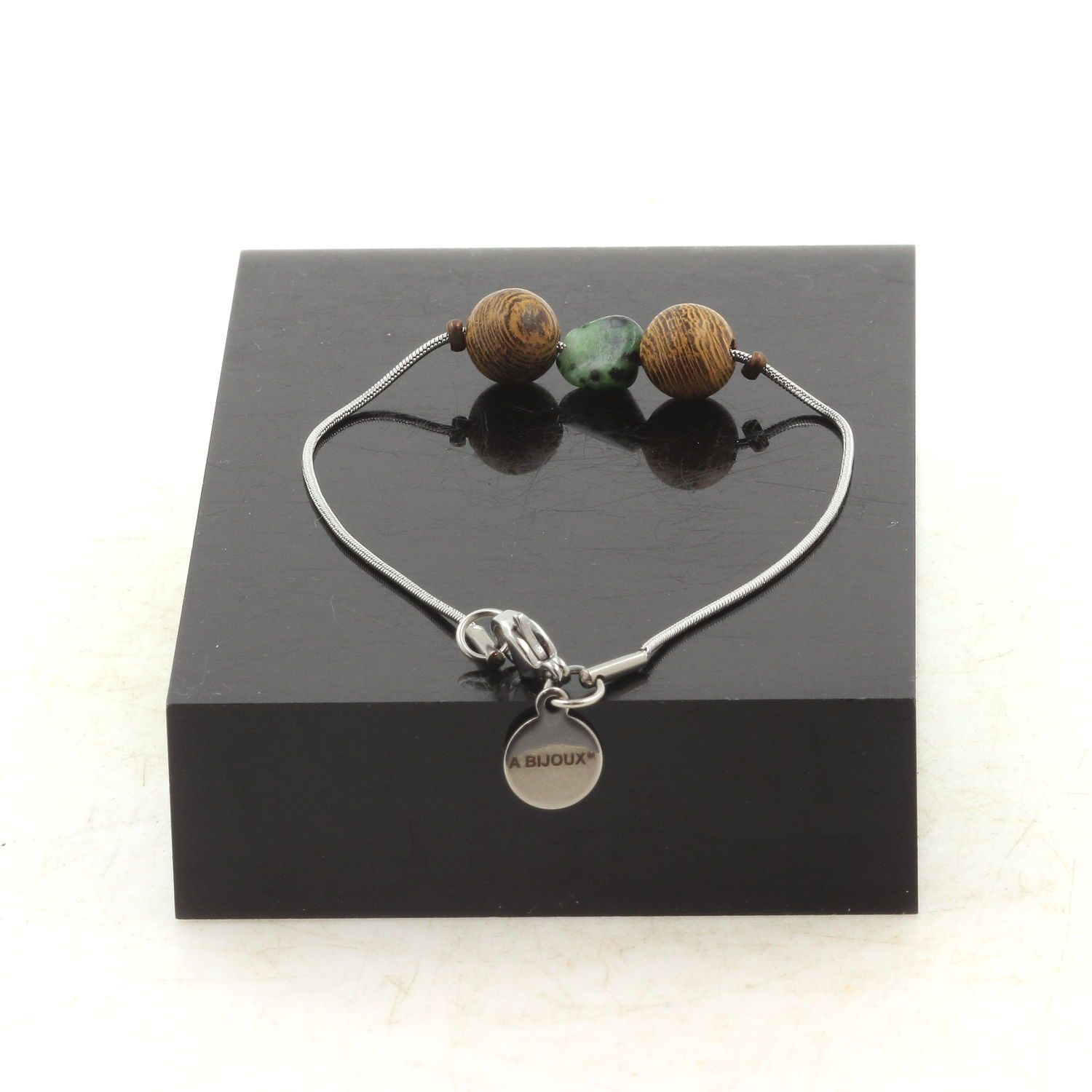 Women's Freeform Myanmar Epidote Bead Stainless Steel Anklet
