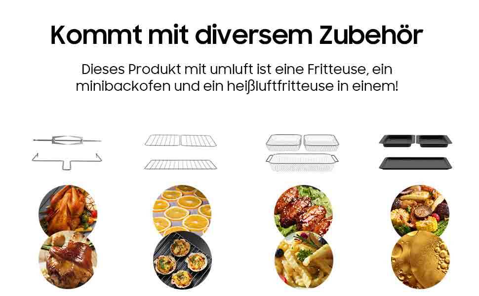 Ice Eagle Hot Air Fryer 23L Dual Zone - XXL Airfryer met Franse deur | Hot Air Oven met dubbele kamer, 15 programma's, 2200W, 12 accessoires, verwijderbare scheider voor kookruimte, 50-200°C