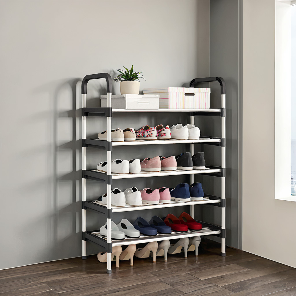 TEMU 5 Tier Metal Shoe Rack Shoe Storage Organiser, Free Standing Durable Narrow Shoe Rack, Vertical Slim Shoe Tower, Heavy Duty Storage Unit Shoe