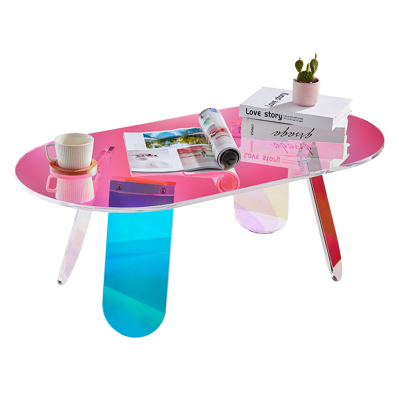 TEMU Vevor Acrylic Side Table 95 X 50 Cm, Colourful Acrylic Side Table, Bar Table, Easy To Clean, Acrylic Coffee Table For Coffee, Drinks, Food,