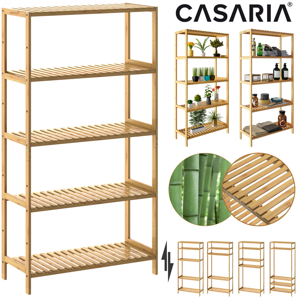 Image of Casaria® Bathroom Shelf Stand Shelf Bamboo 5 Floors 60x26x130cm Large Standing Open 50 Kg Load Capacity Wood Bathroom Bathroom Room Basement Shelf Natural