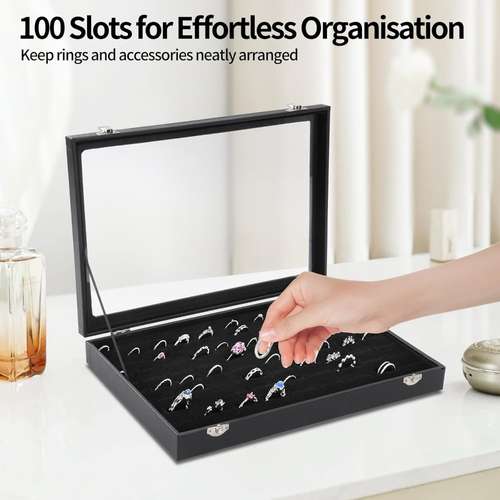 USJS 2-Pack Locking Aluminum Display Case – Black, 72-Ring Portable Storage Box (AL831C92-72EBK)