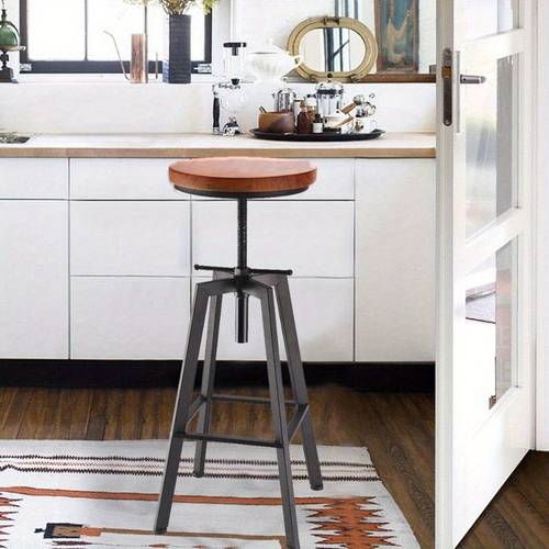 1 2pcs i bar stool adjustable metal round wooden seat retro barstools vintage tall dining chair for kitchen pub counter
