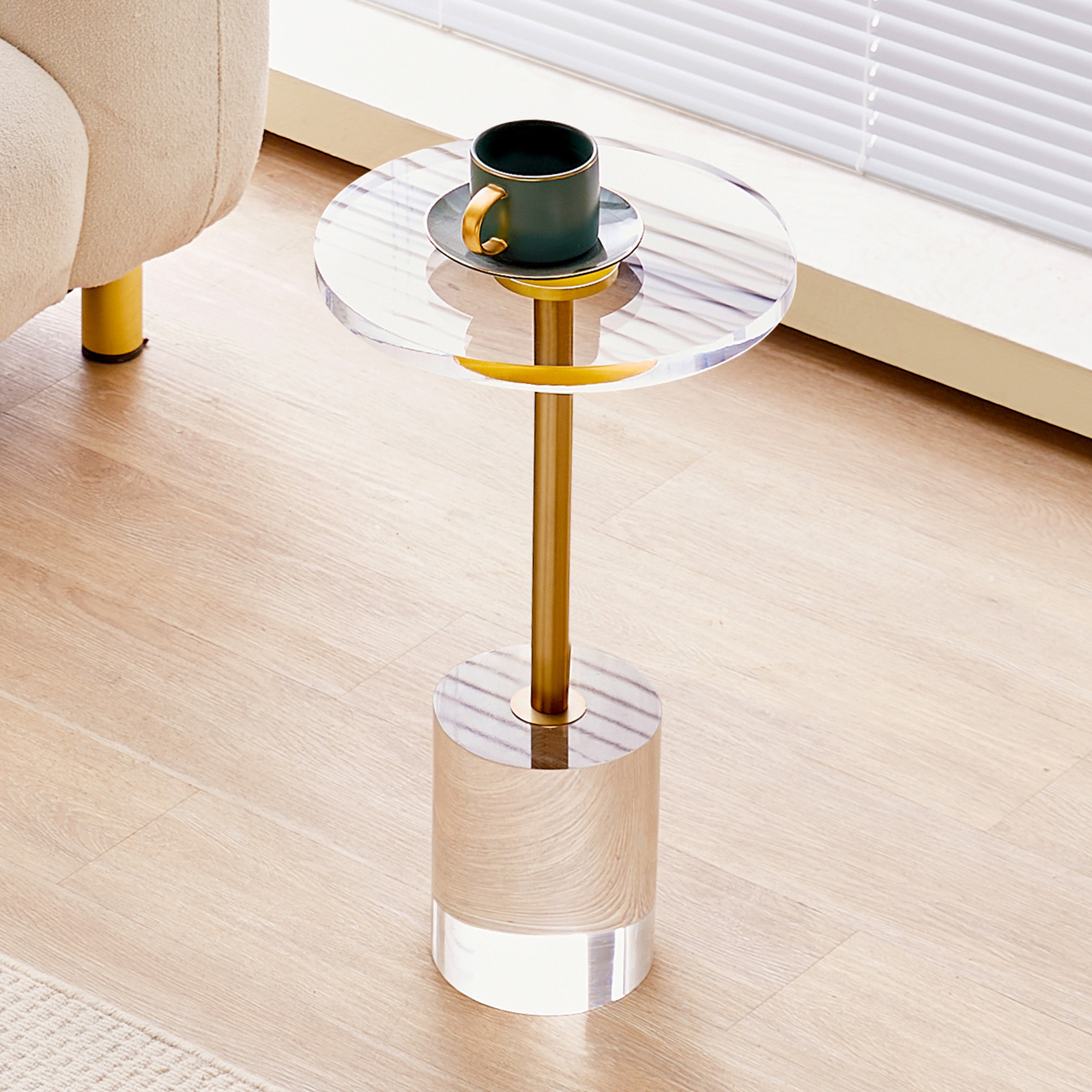 Image of Vevor Clear Acrylic Side Table, Acrylic Side Table With , Φ302 X 20 Mm Round Table Top, 543 Mm High, For Coffee, Drinks, Food, Snacks, Suitable For Living Room, Dining Room
