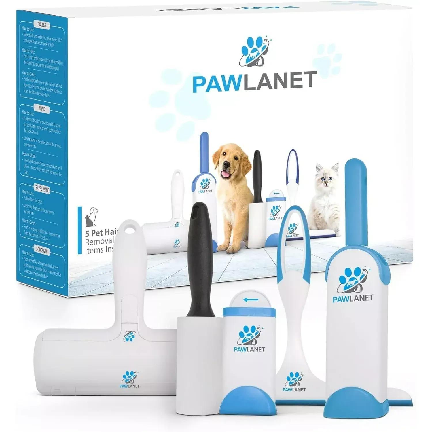 TEMU Pet Hair Cleaning Tools 5pcs Set Lint Roller Travel Wand Full Size Wand Roller Silcone Squeegee Retail Packaged Box Clean Floors Clothing